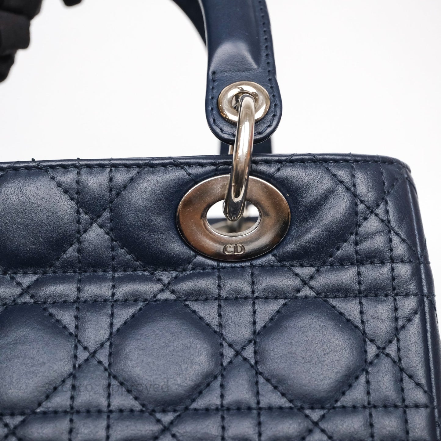 Christian Dior Medium Lady Dior Navy Lambskin Silver Hardware