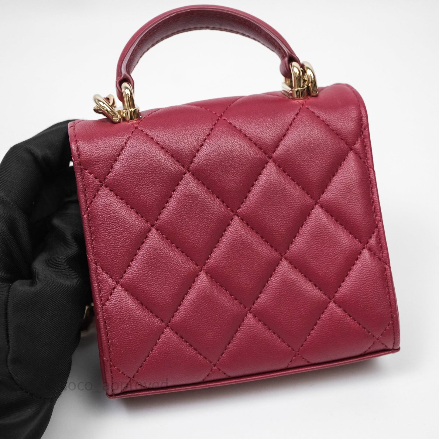 Chanel Mini Top Handle Flap Bag Red Lambskin Gold Hardware
