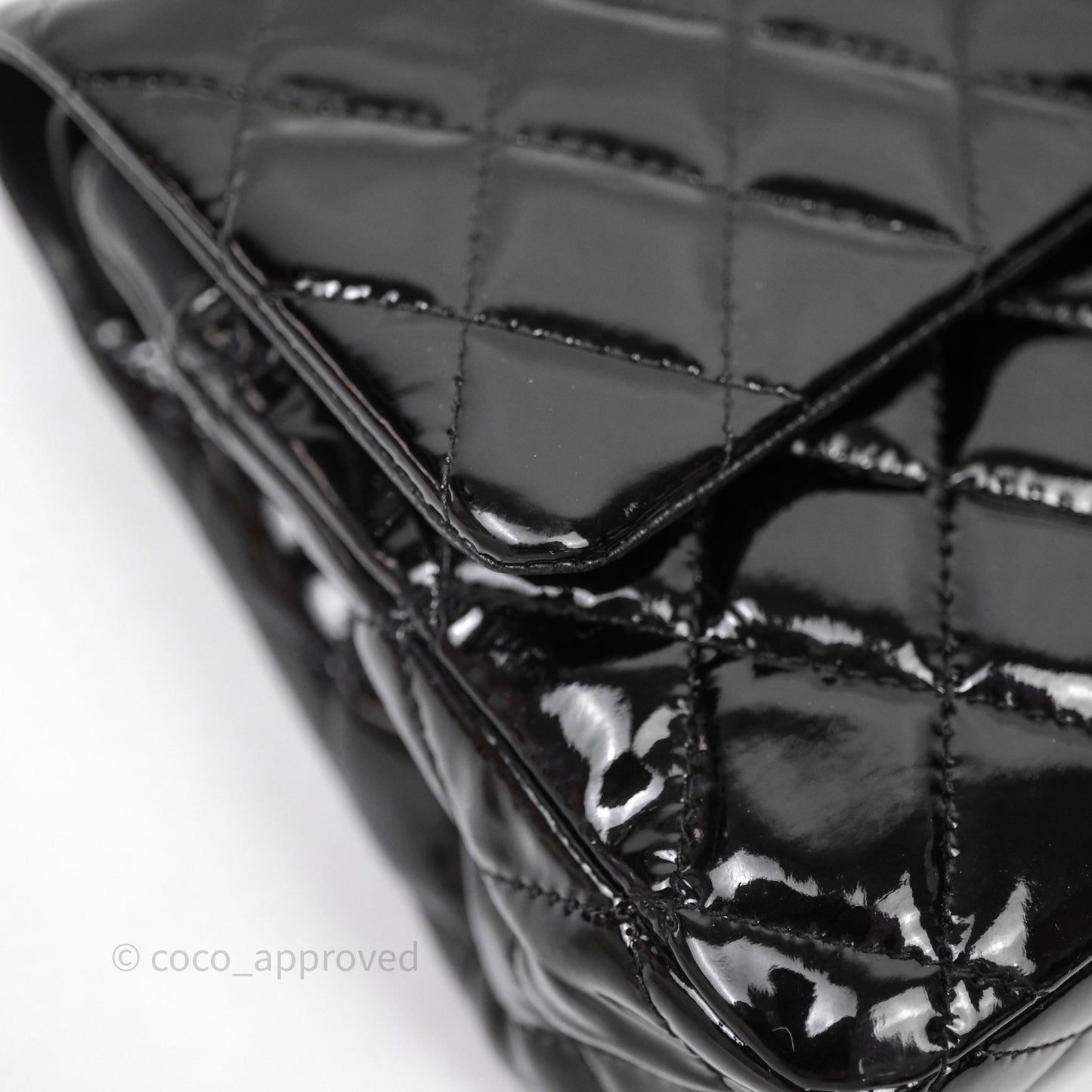 Chanel Medium Classic Flap Quilted Black Patent Silver Hardware