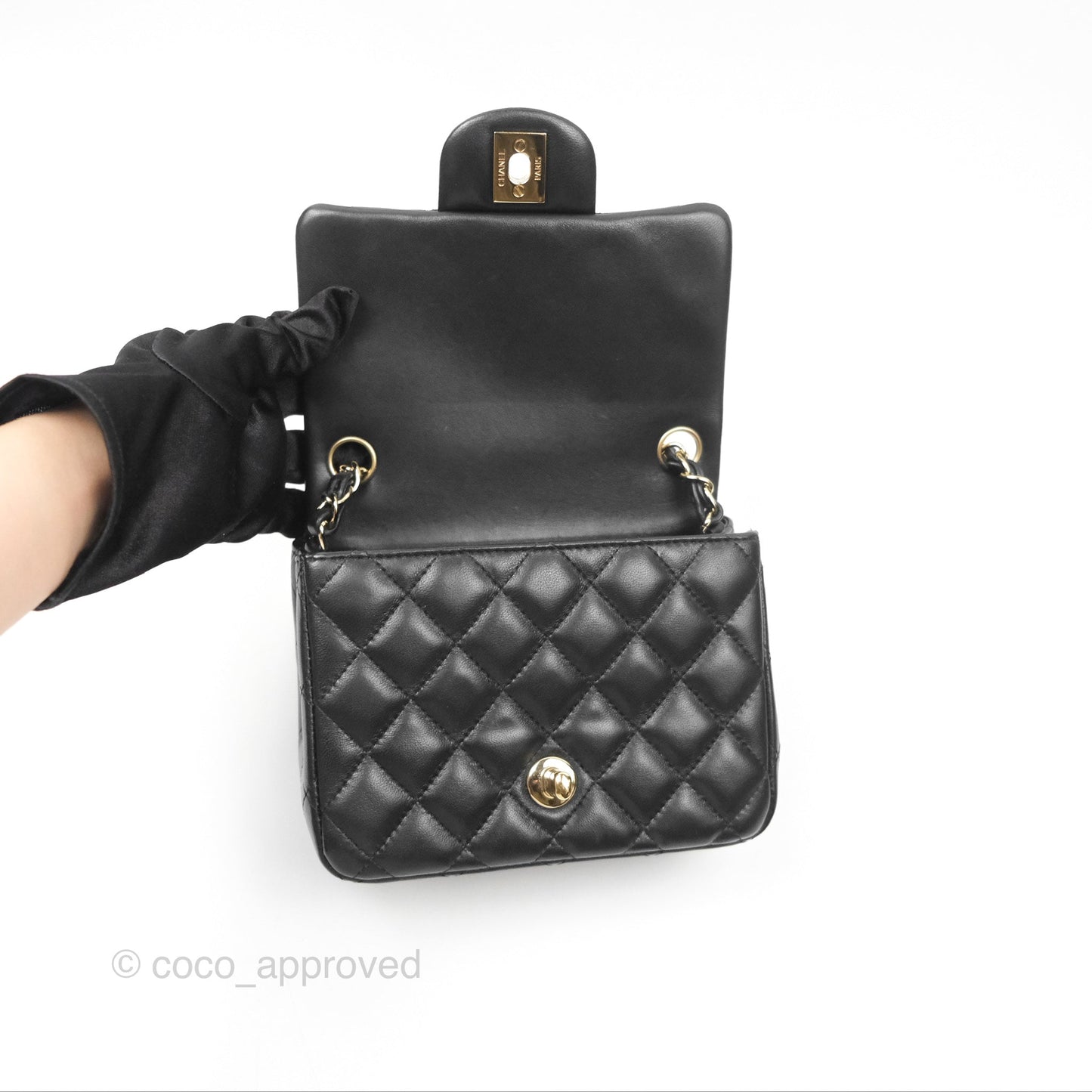 Chanel Mini Square Quilted Black Lambskin Gold Hardware