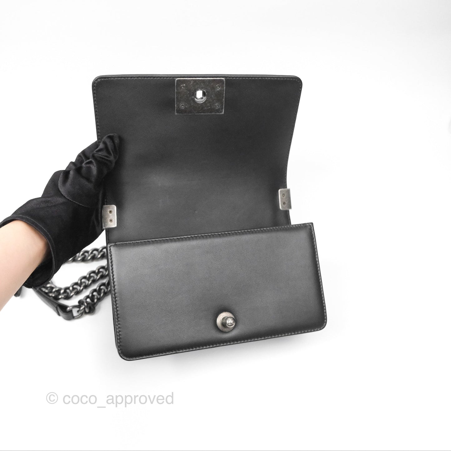 Chanel Small Boy Black Calfskin Ruthenium Hardware