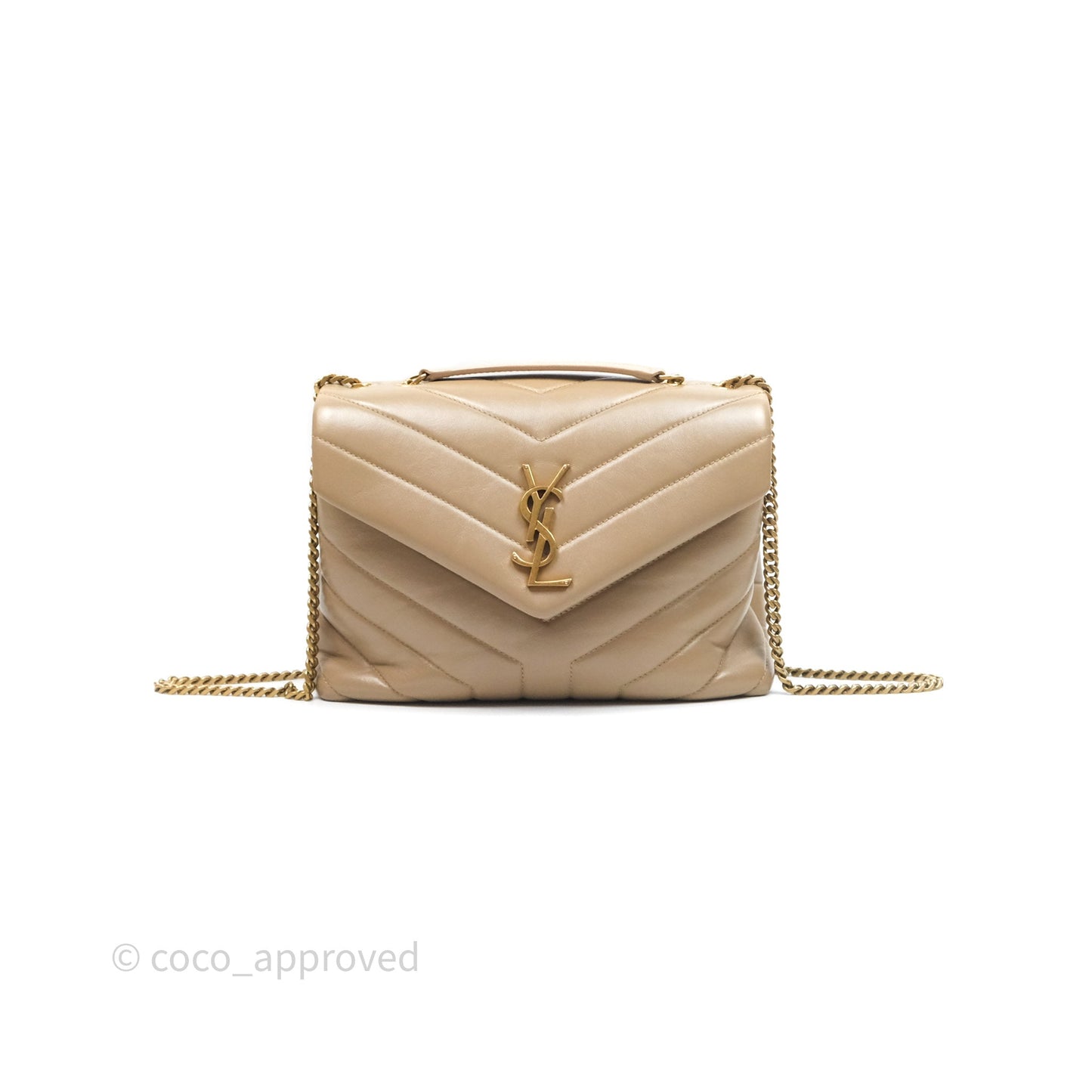 Saint Laurent Loulou Small Flap Bag Beige Gold Hardware