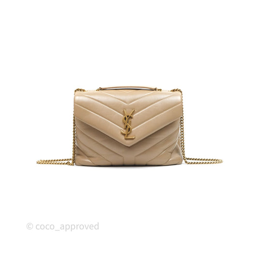 Saint Laurent Loulou Small Flap Bag Beige Gold Hardware