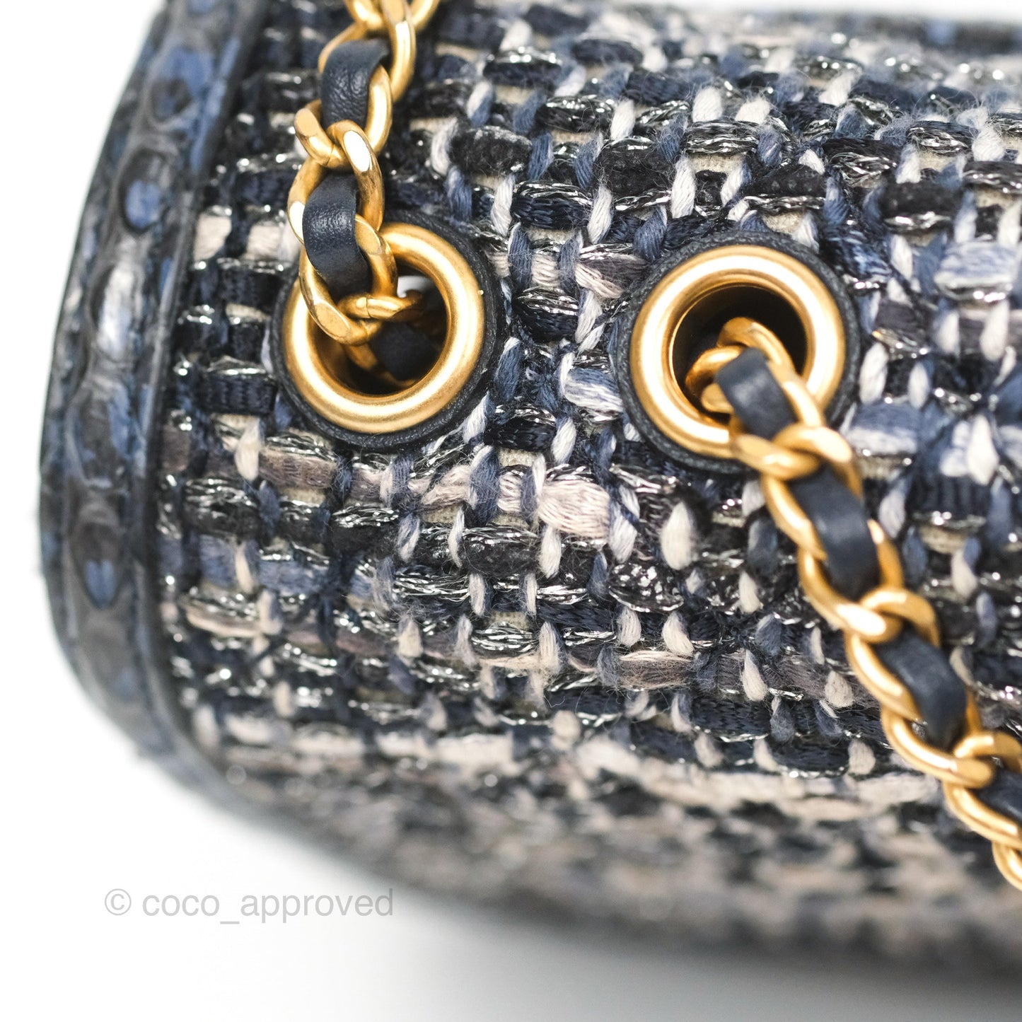 Chanel Quilted Small CC Filigree Flap Navy Tweed Python 18S