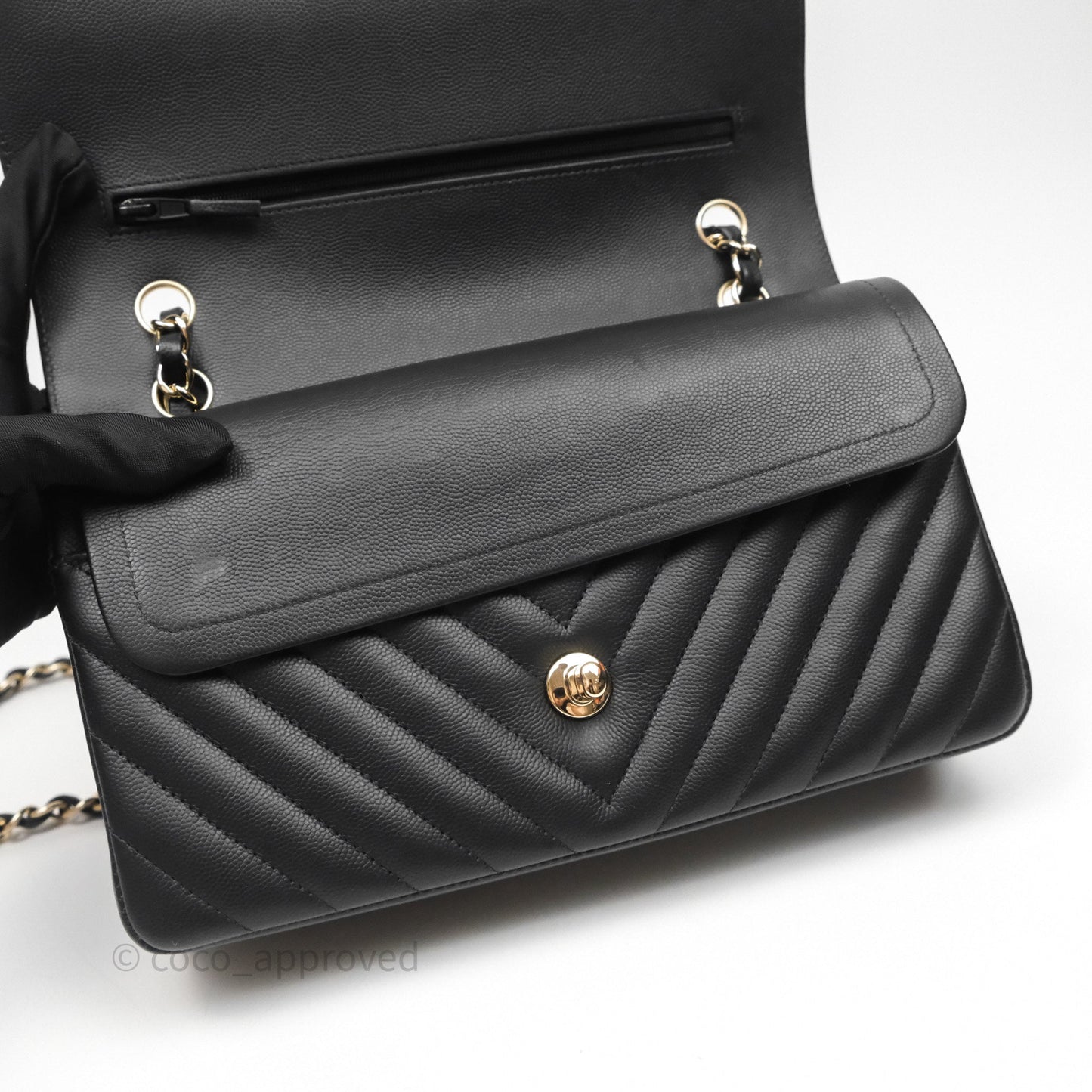 Chanel Classic M/L Medium Flap Chevron Black Caviar Gold Hardware