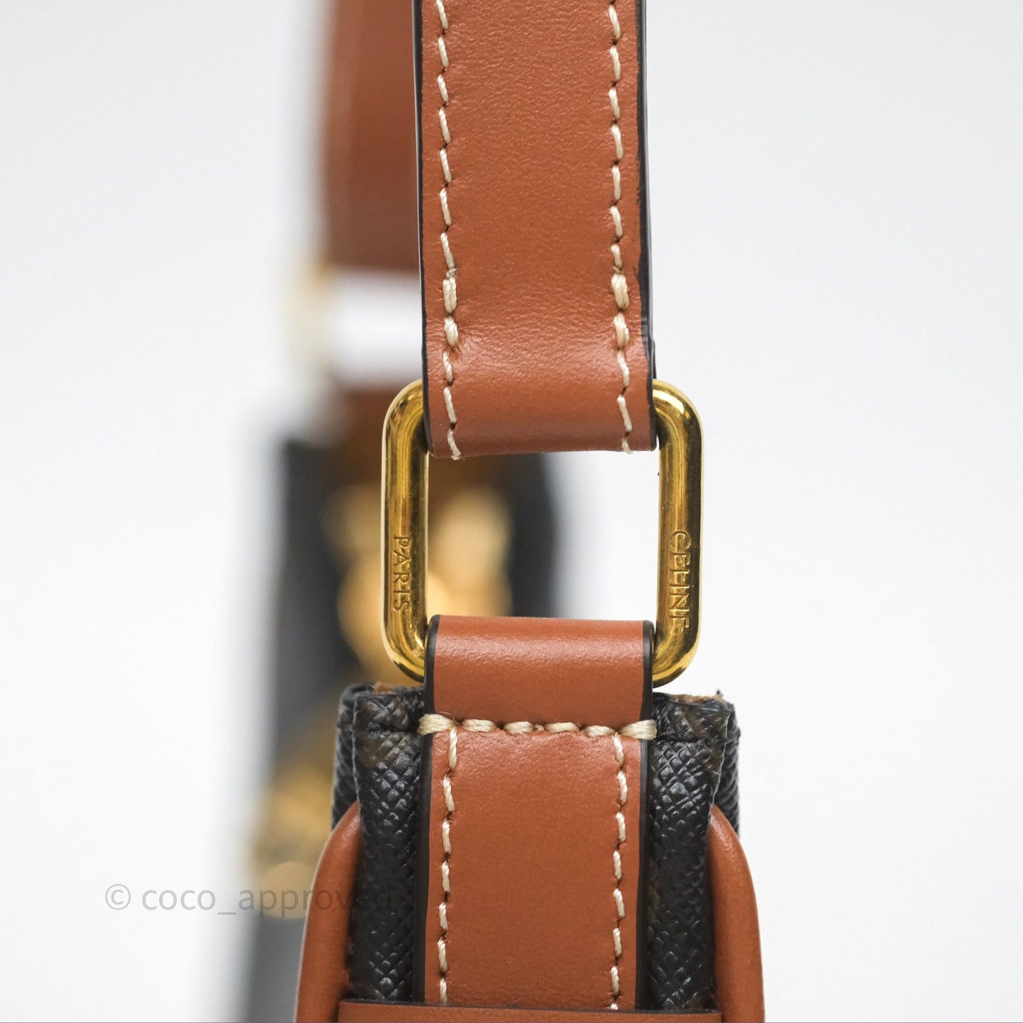Celine Mini Ava Bag In Triomphe Canvas Calfskin Tan