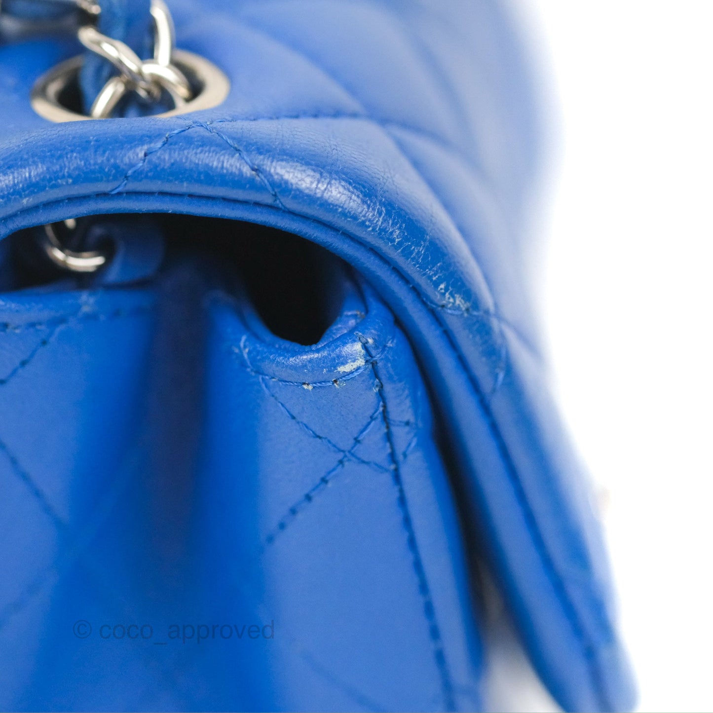 Chanel Quilted Mini Square Blue Lambskin Silver Hardware