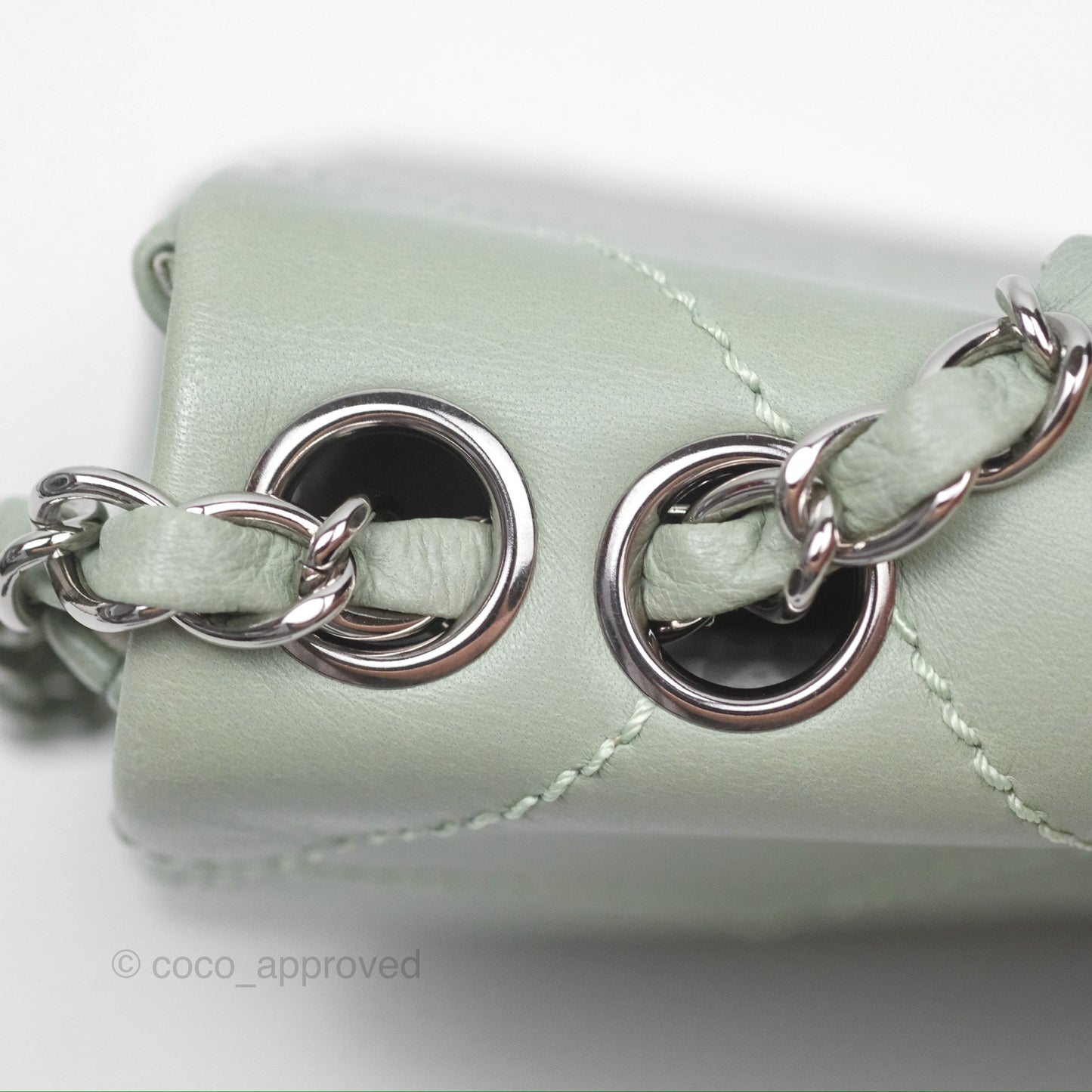 Chanel CC East West Flap Bag Lambskin Mint Green Silver Hardware