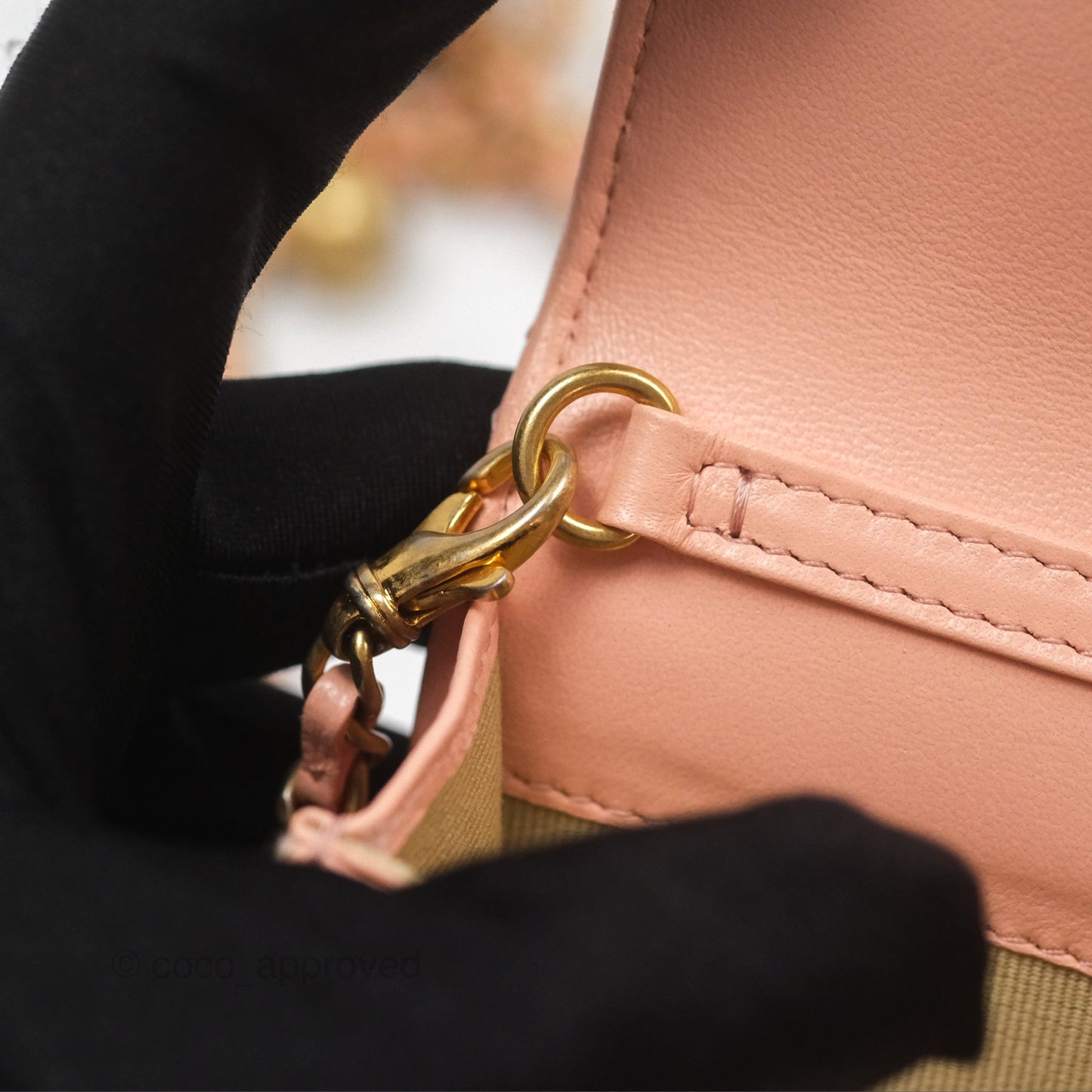 Chanel Pearl Crush Card Holder Pink Beige Lambskin Aged Gold Hardware