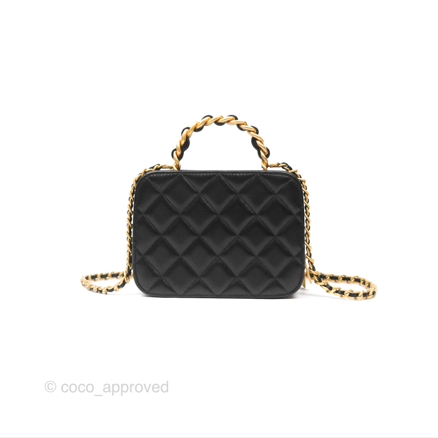 Chanel Top Handle Vanity Case Black Lambskin Aged Gold Hardware 22A