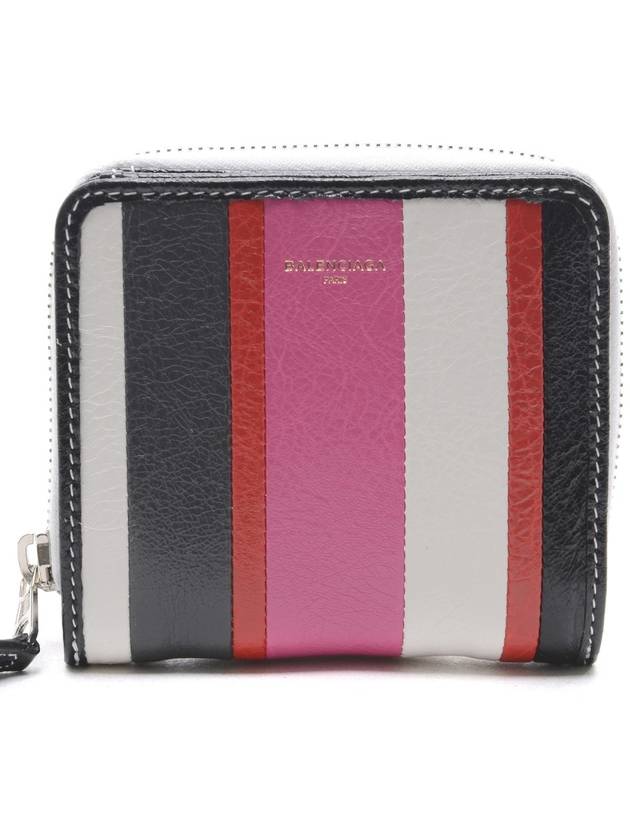 Luxury Balenciaga Bazar Striped Zip Around Leather Half Wallet