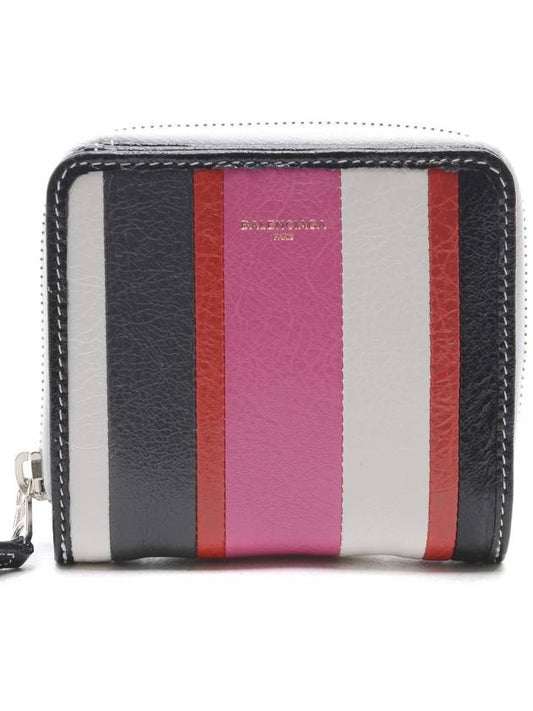 Luxury Balenciaga Bazar Striped Zip Around Leather Half Wallet