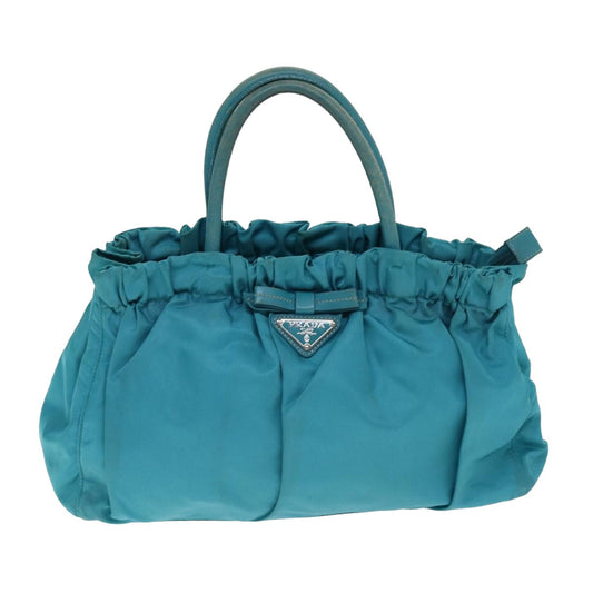 Luxury PradaNylon 2 Way Hand Bag Turquoise Blue 80110