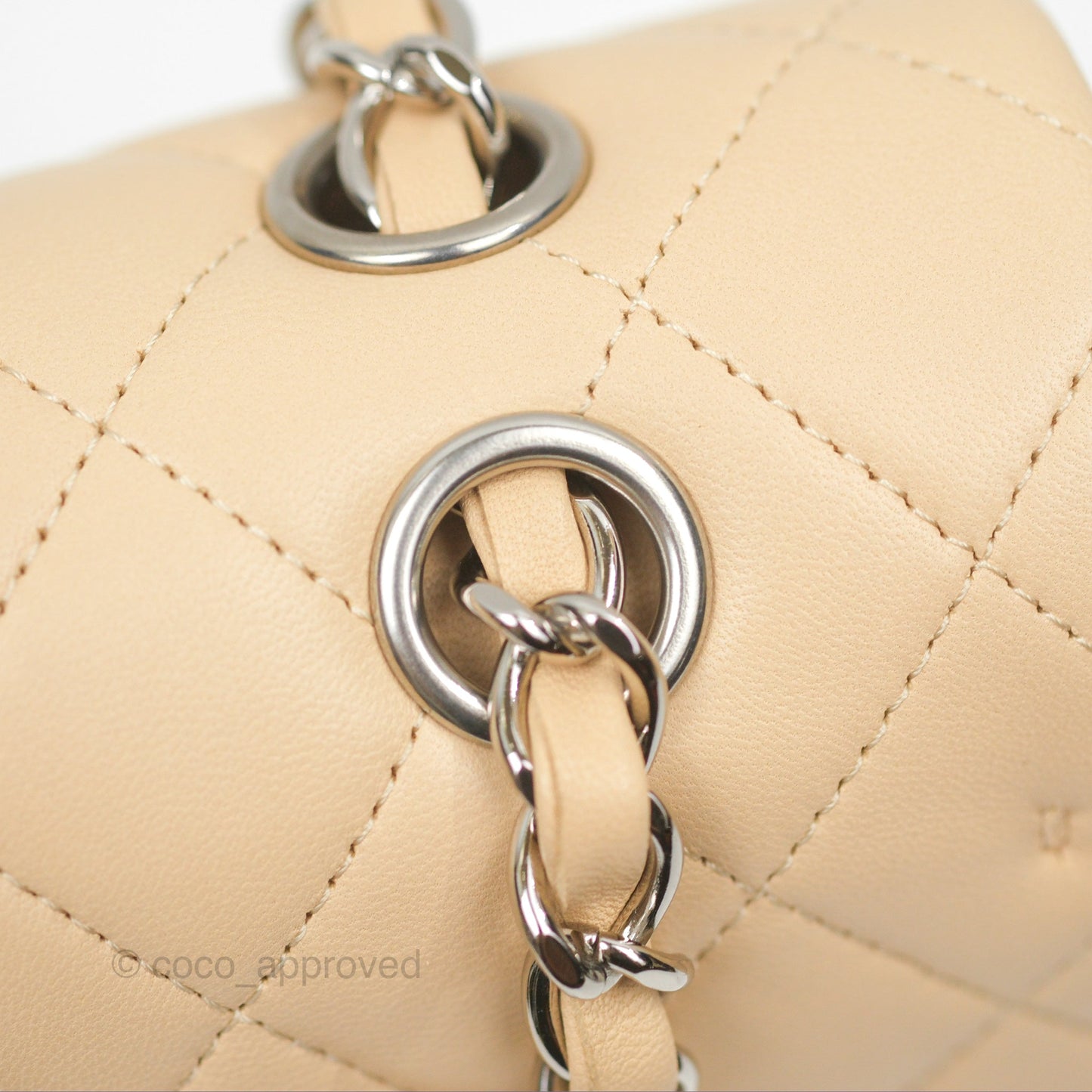 Chanel Classic M/L Medium Flap Quilted Beige Lambskin Silver Hardware