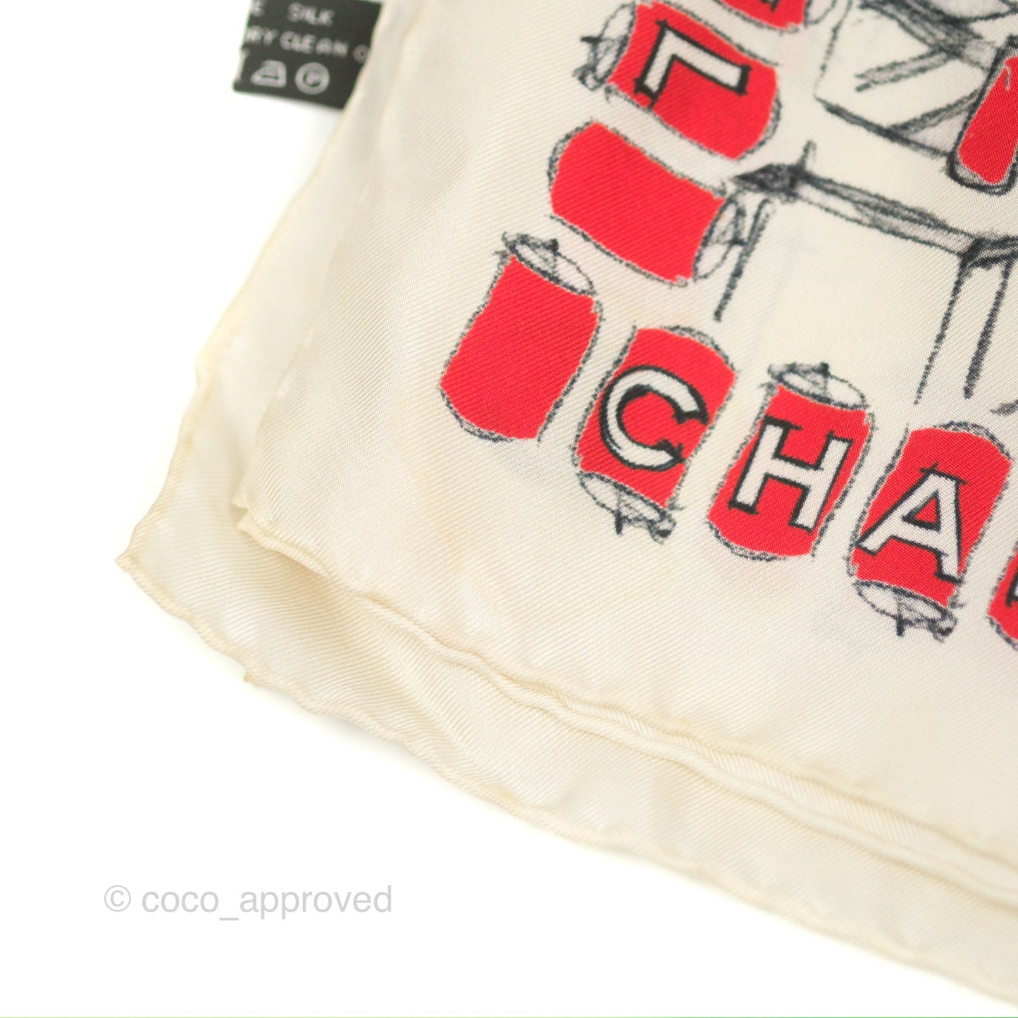 Chanel Square Silk Scarf Ivory/ Black/ Red