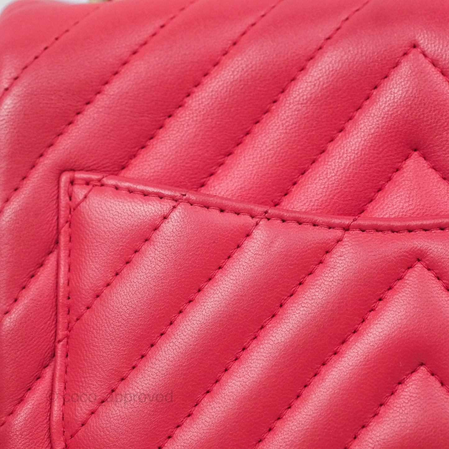 Chanel Mini Square Flap Chevron Dark Pink Lambskin Gold Hardware