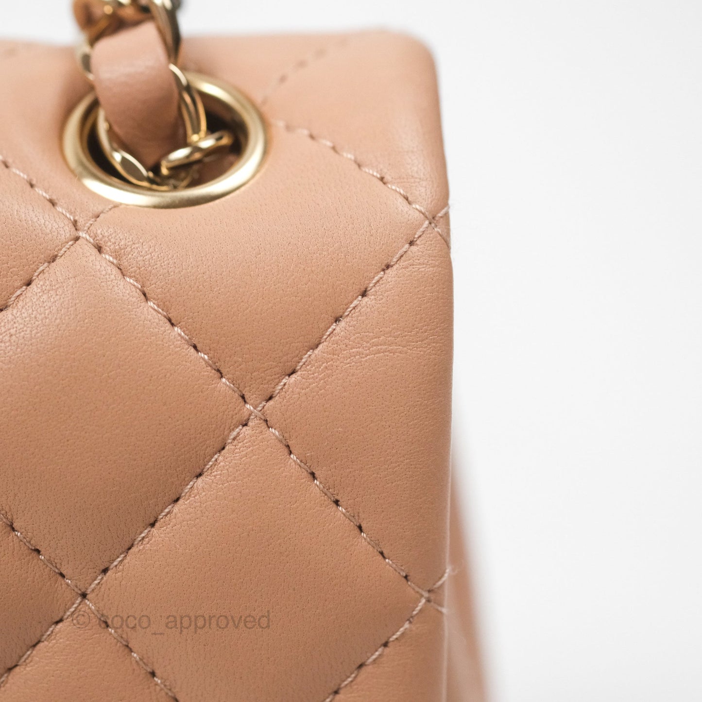 Chanel Quilted Mini Rectangular Flap Beige Lambskin Gold Hardware