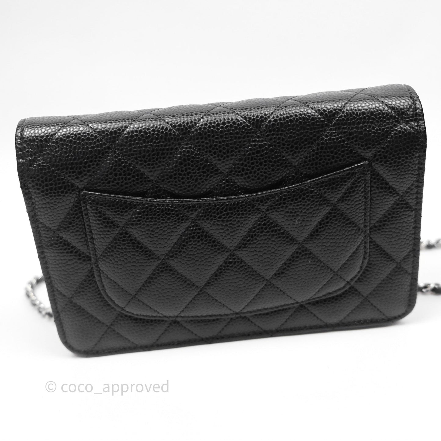 Chanel Quilted Classic Wallet on Chain WOC Black Caviar Silver Hardware