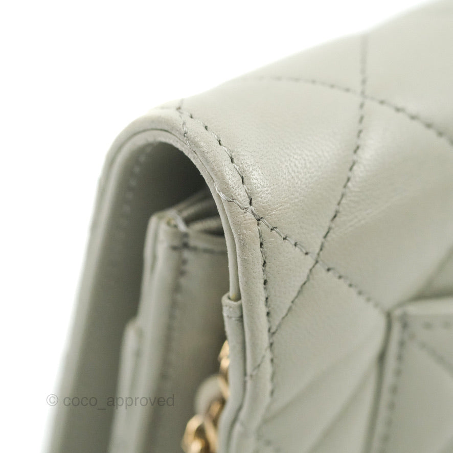 Chanel Quilted Classic Wallet on Chain WOC Light Grey Lambskin Gold Hardware
