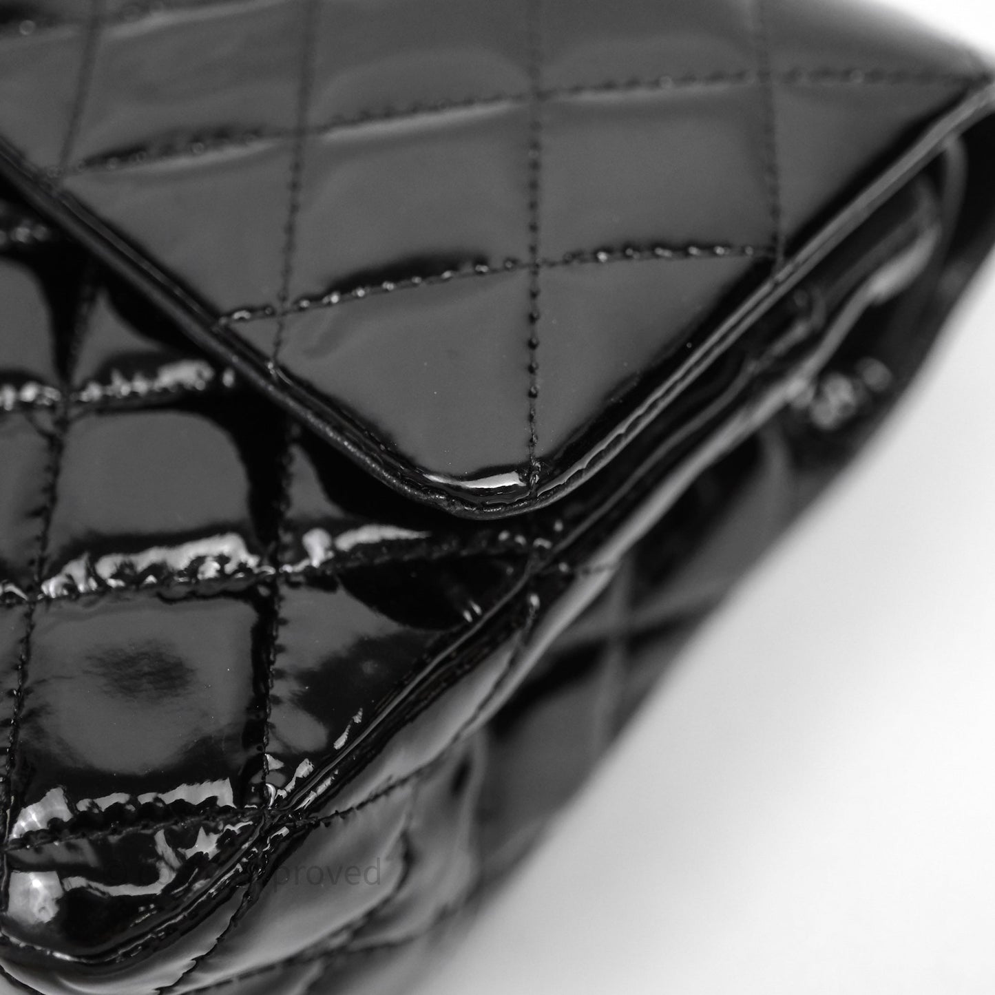 Chanel Medium Classic Flap Quilted Black Patent Silver Hardware