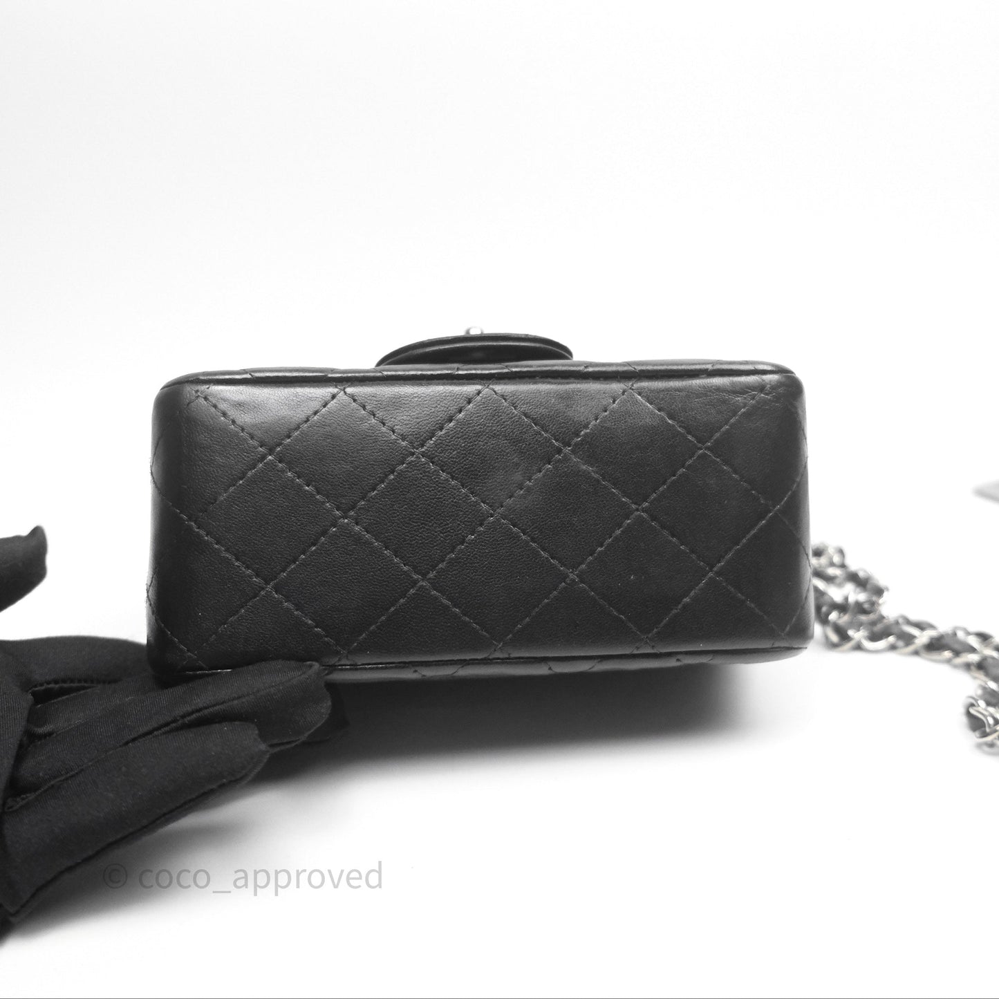 Chanel Mini Square Flap Quilted Black Lambskin Silver Hardware