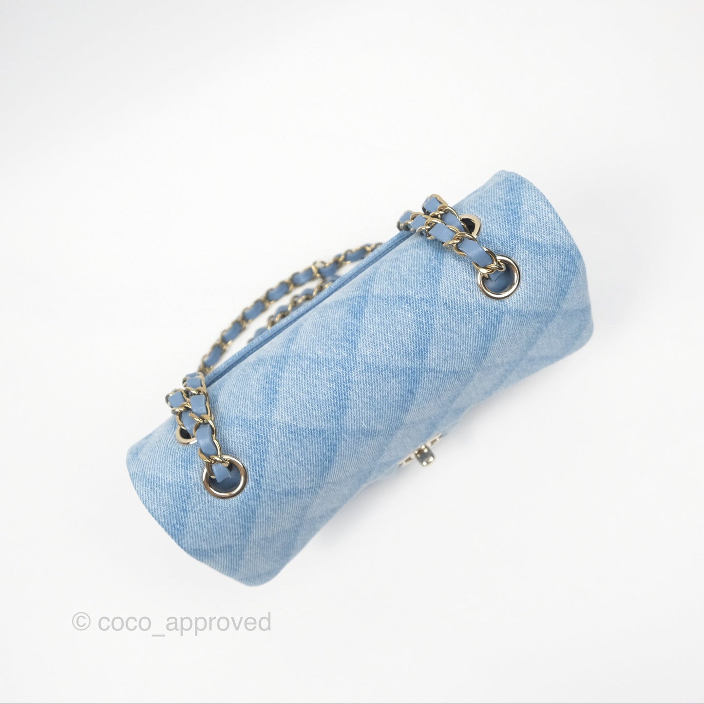 Chanel Quilted Small Double Flap Blue Printed Denim Gold Hardware