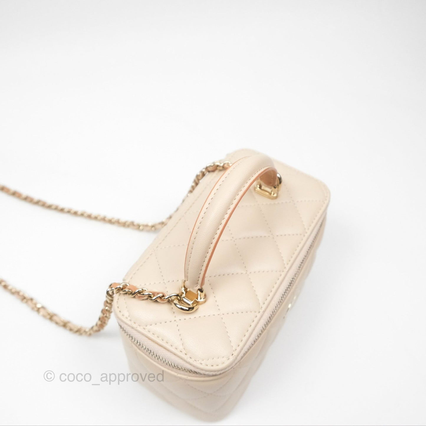 Chanel Vanity Rectangular Top Handle Ecru/Beige Lambskin Gold Hardware 23P