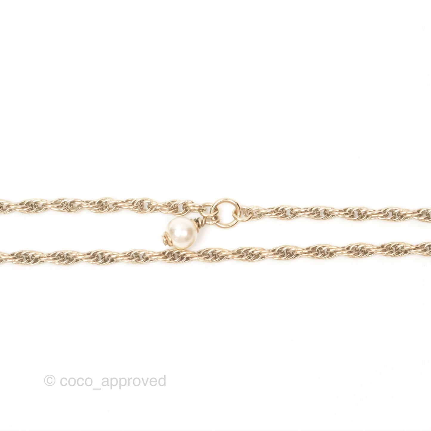 Chanel Pearl CC Necklace Blue Gold Tone 18P