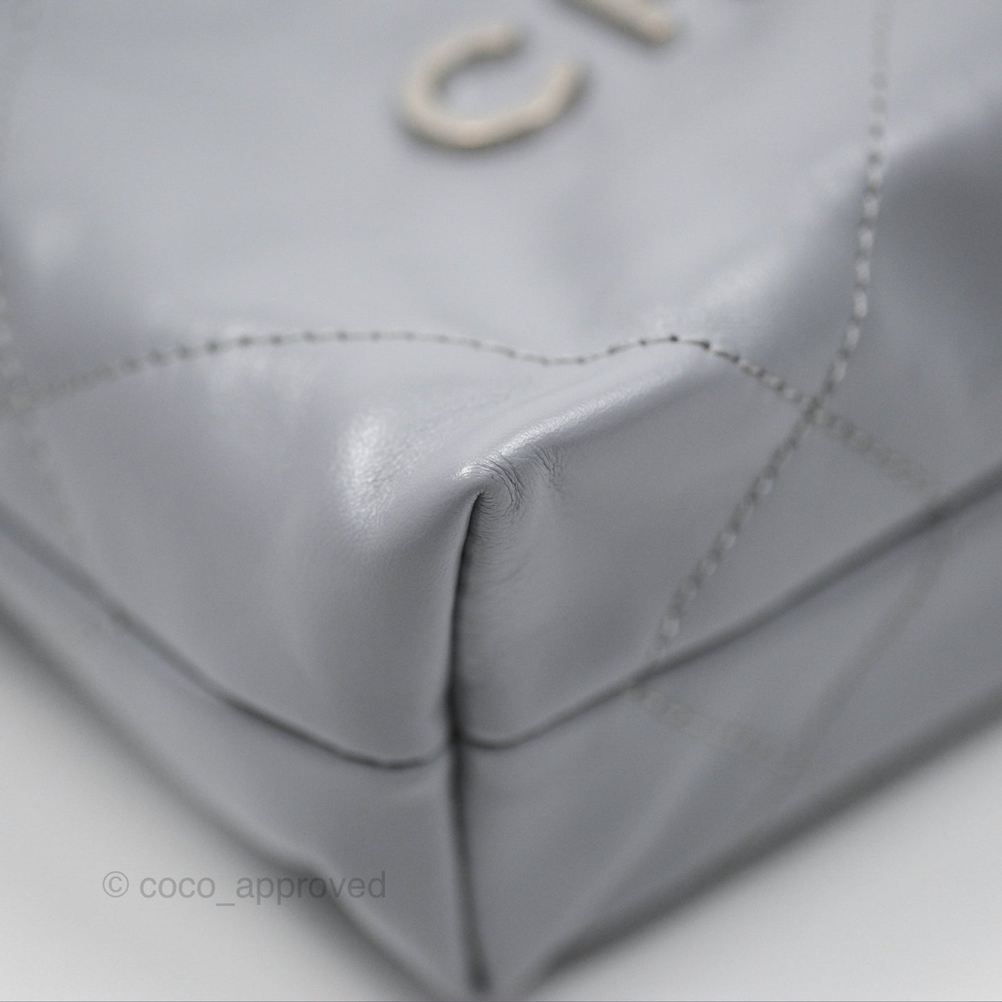 Chanel 22 Mini Bag Light Grey Shiny Crumpled Calfskin Matte Silver Hardware