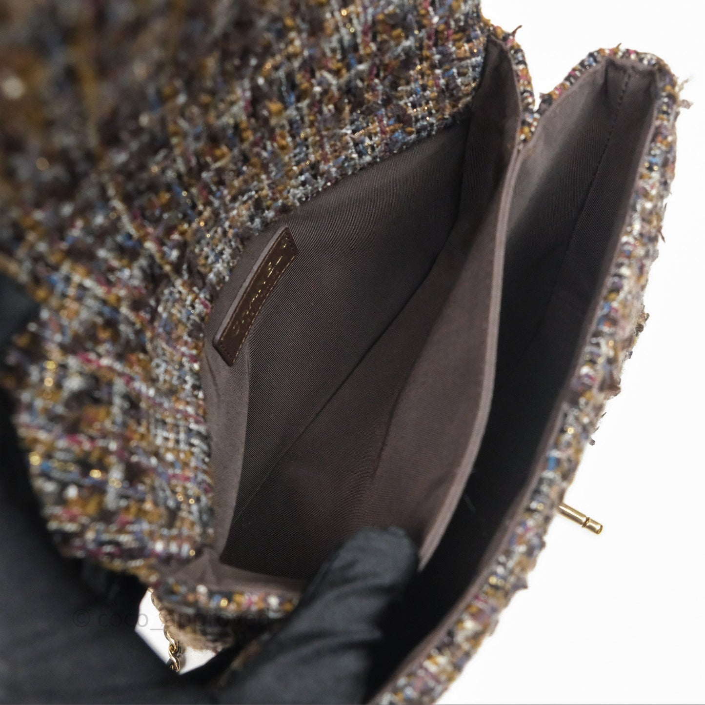 Chanel Top Handle Flap Bag Tweed Gold Hardware