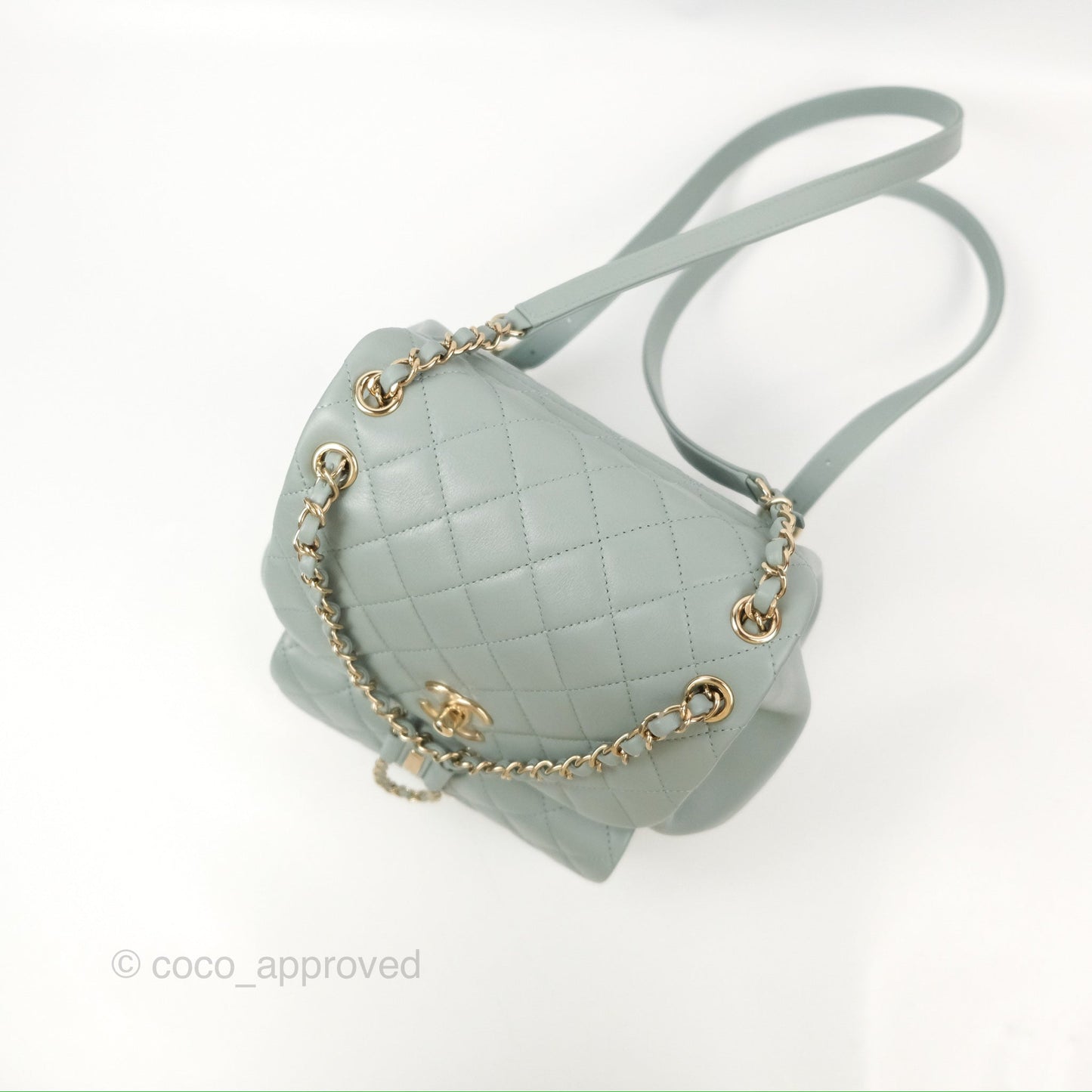 Chanel Quilted Large Duma Drawstring Backpack Tiffany Green Lambskin 23C