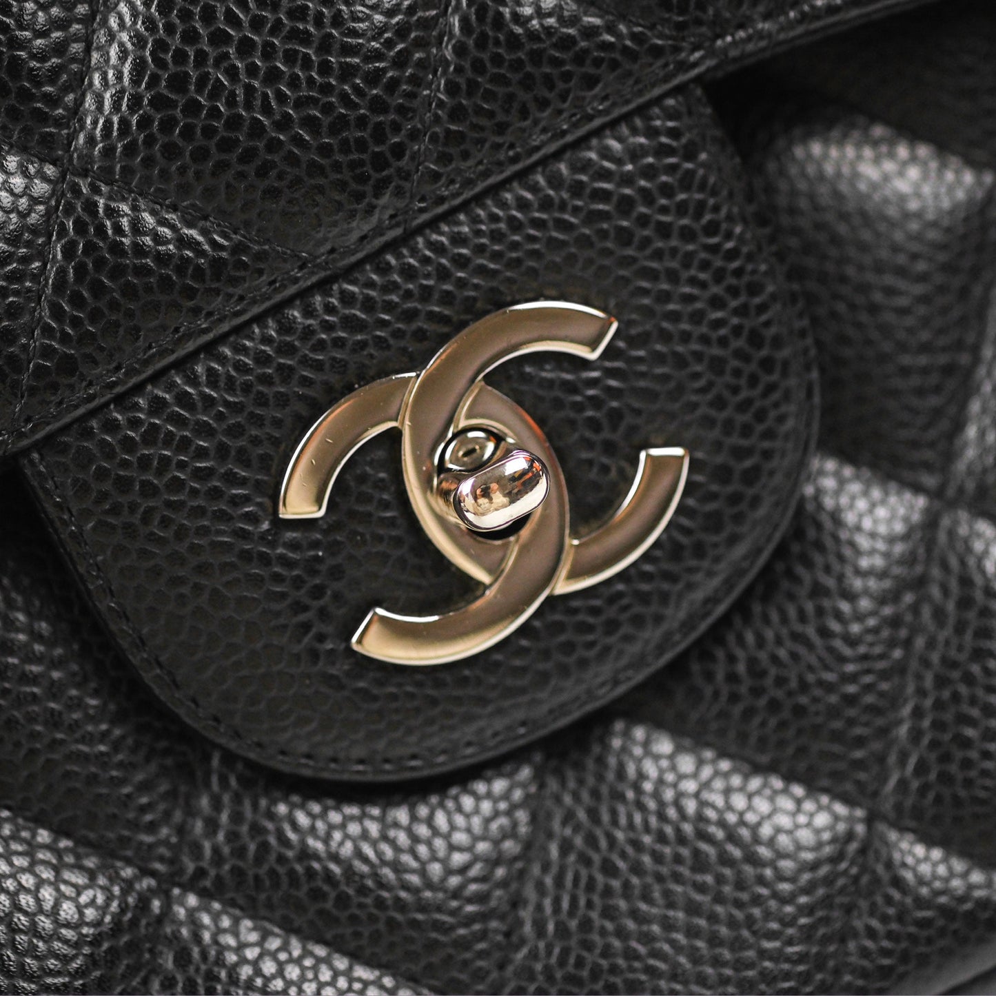 Chanel Jumbo Single Flap Quilted Black Caviar Silver Hardware