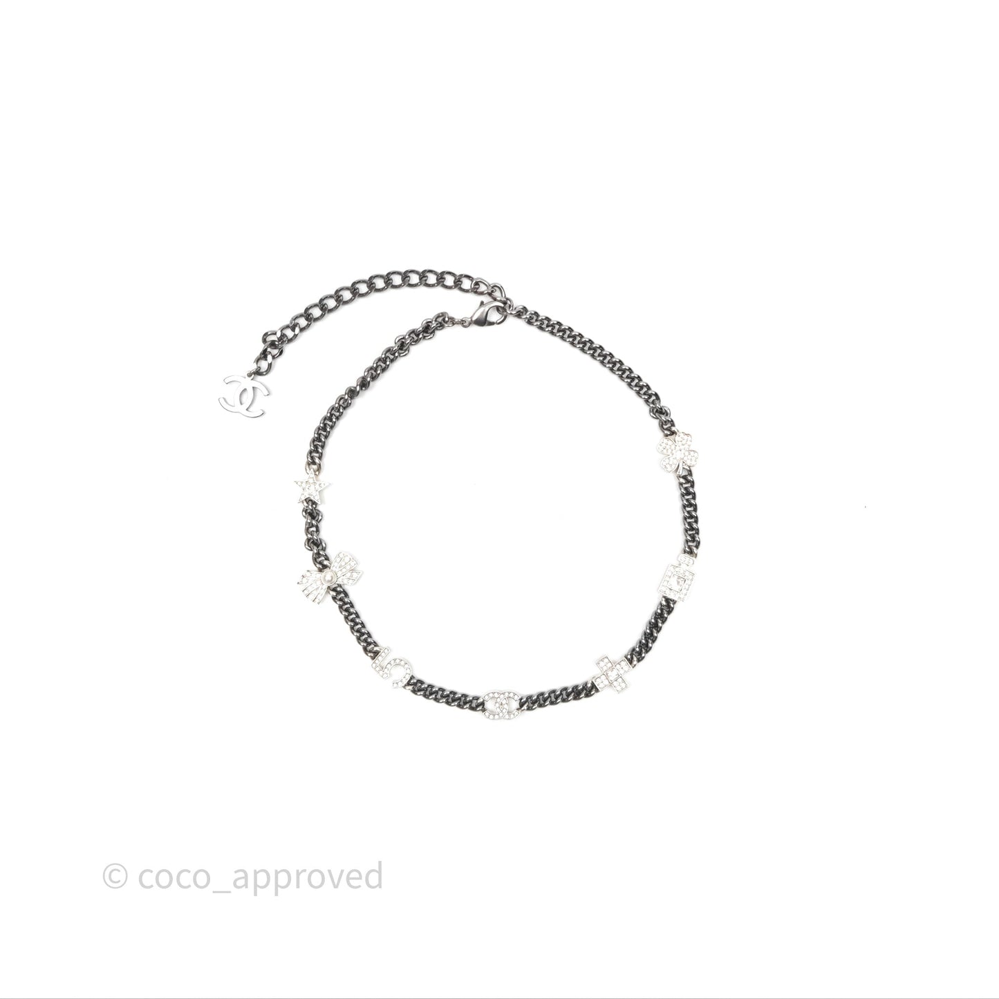Chanel Crystal Lucky Charms Chain Choker Necklace Ruthenium Hardware 22P