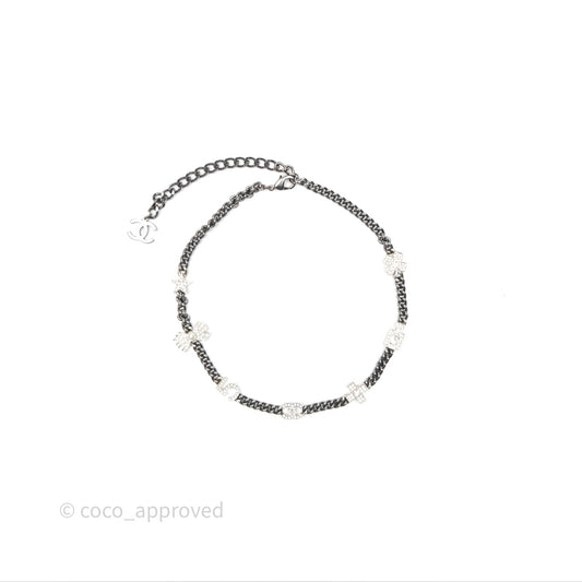 Chanel Crystal Lucky Charms Chain Choker Necklace Ruthenium Hardware 22P