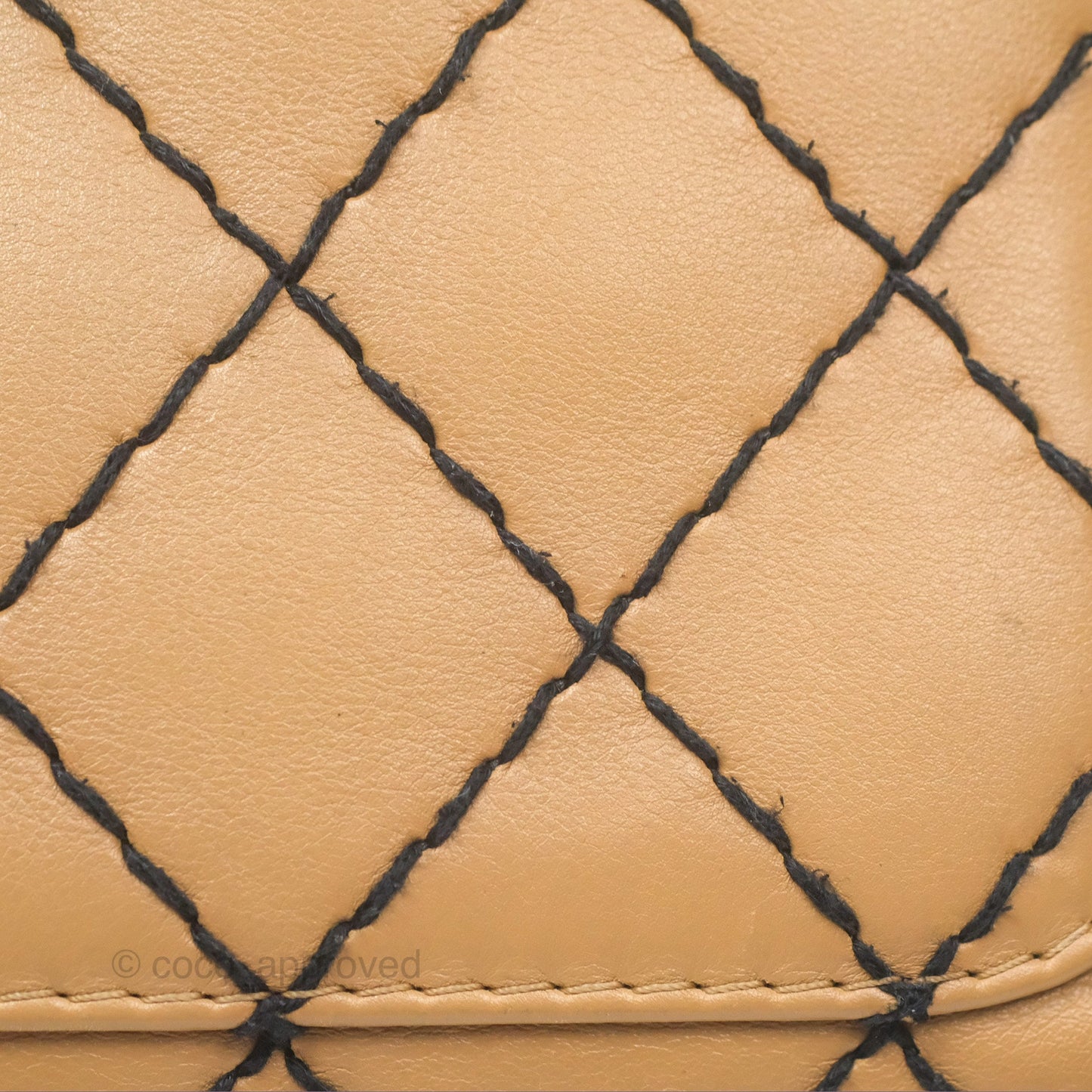 Chanel Contrast Stitch Surpique Bowler Bag Beige Calfskin Matte Black Hardware