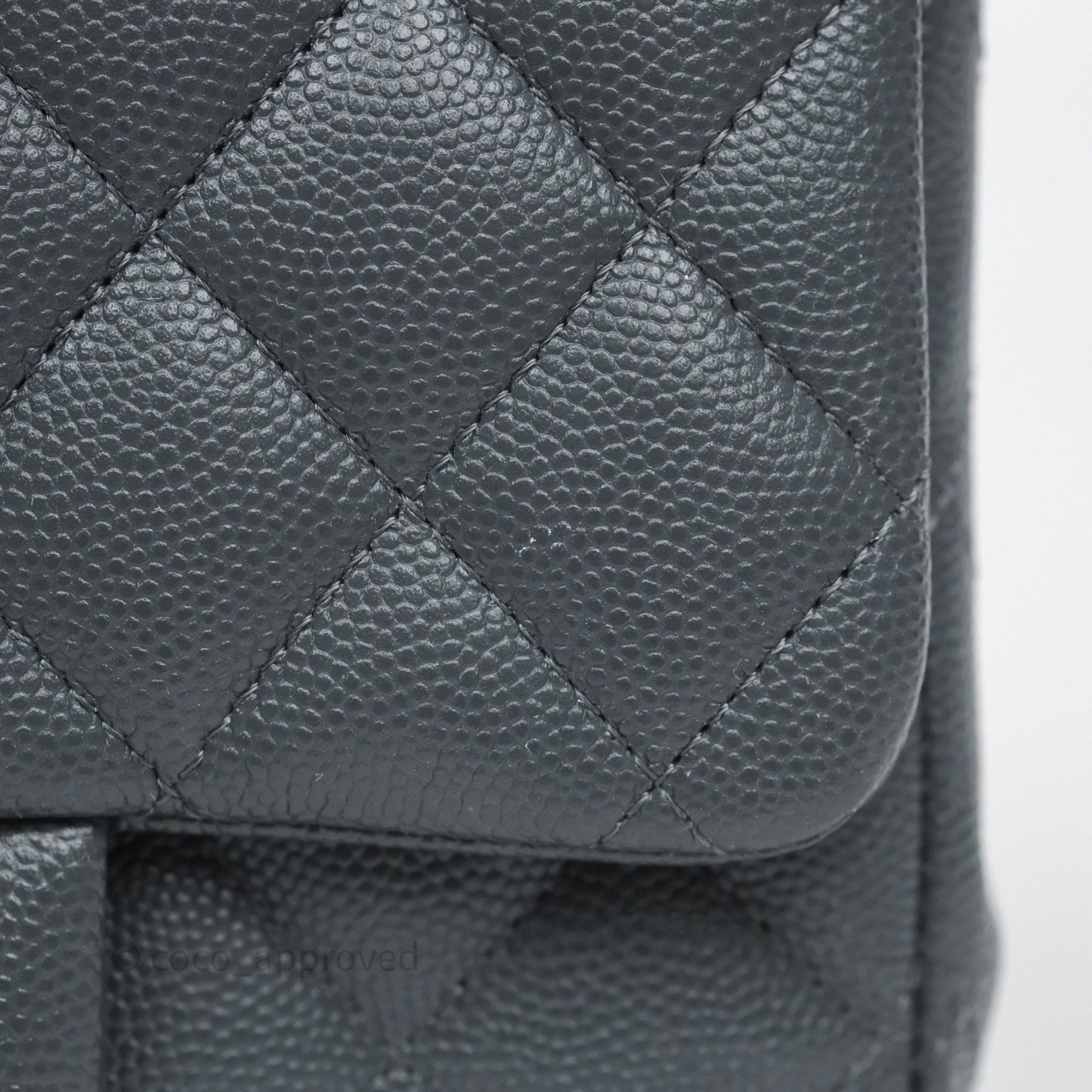 Chanel Mini Square Flap Quilted Dark Grey Blue Caviar Gold Hardware