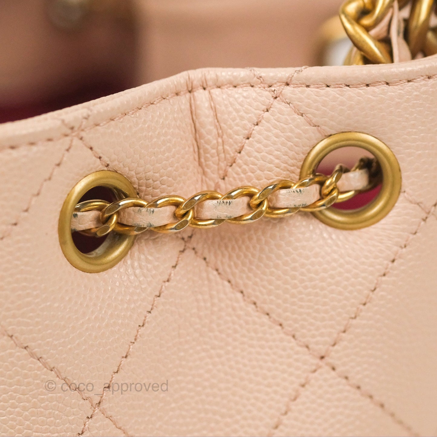 Chanel Quilted Top Handle Drawstring Bucket Bag Pink Caviar Aged Gold Hardware