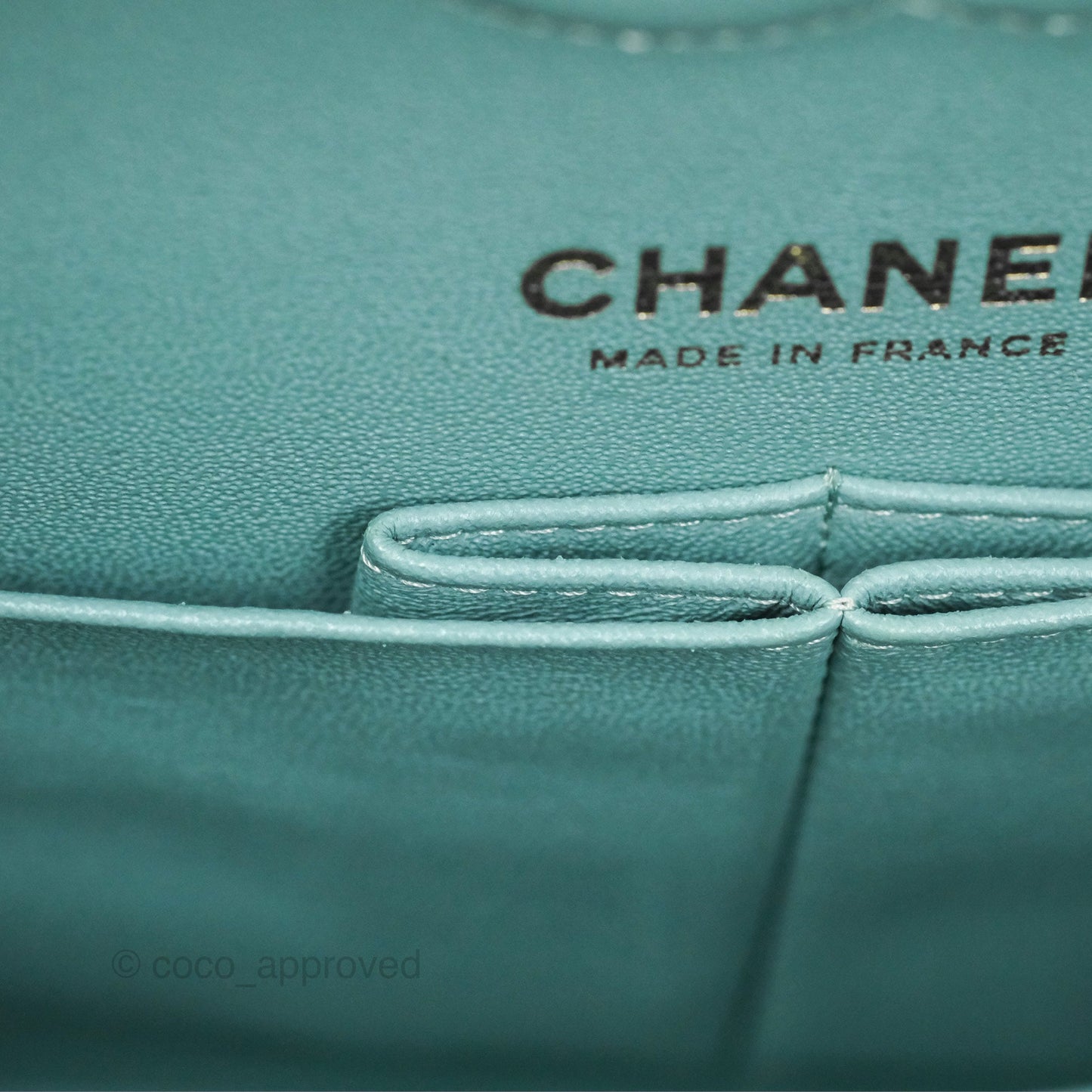 Chanel Small Classic Quilted Flap Tiffany Green Caviar Gold Hardware
