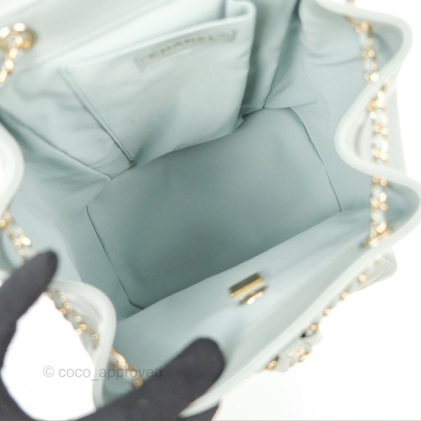 Chanel Quilted Large Duma Drawstring Backpack Tiffany Green Lambskin 23C