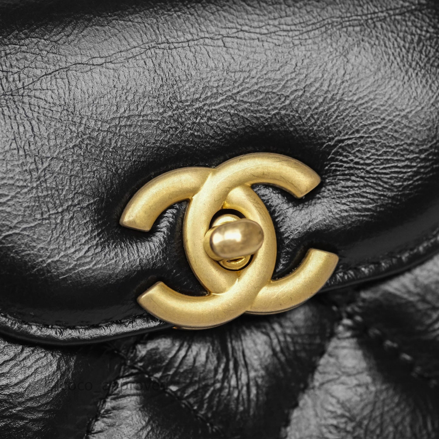 Chanel Kelly Bag Quilted Black Shiny Crumpled Calfskin Aged Gold Hardware