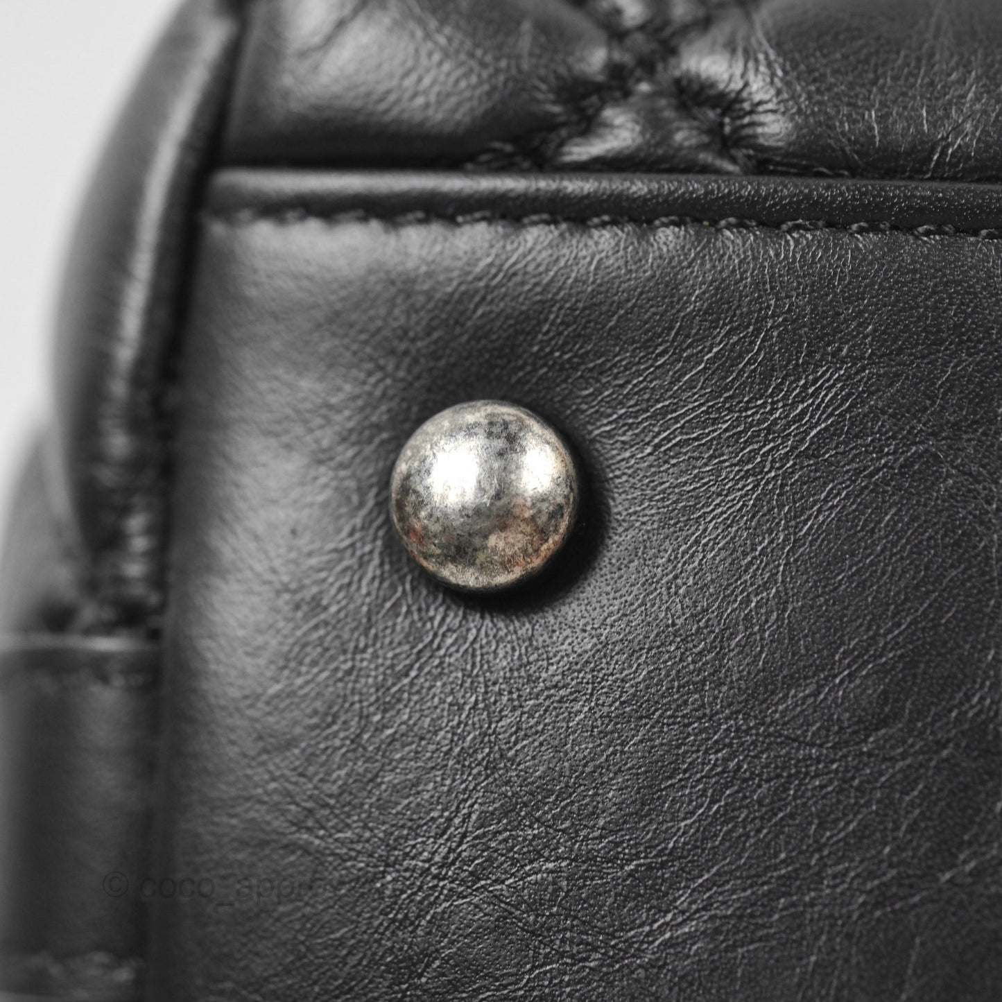 Chanel Quilted Small Handle Bowling Bag Black Aged Calfskin Ruthenium Hardware