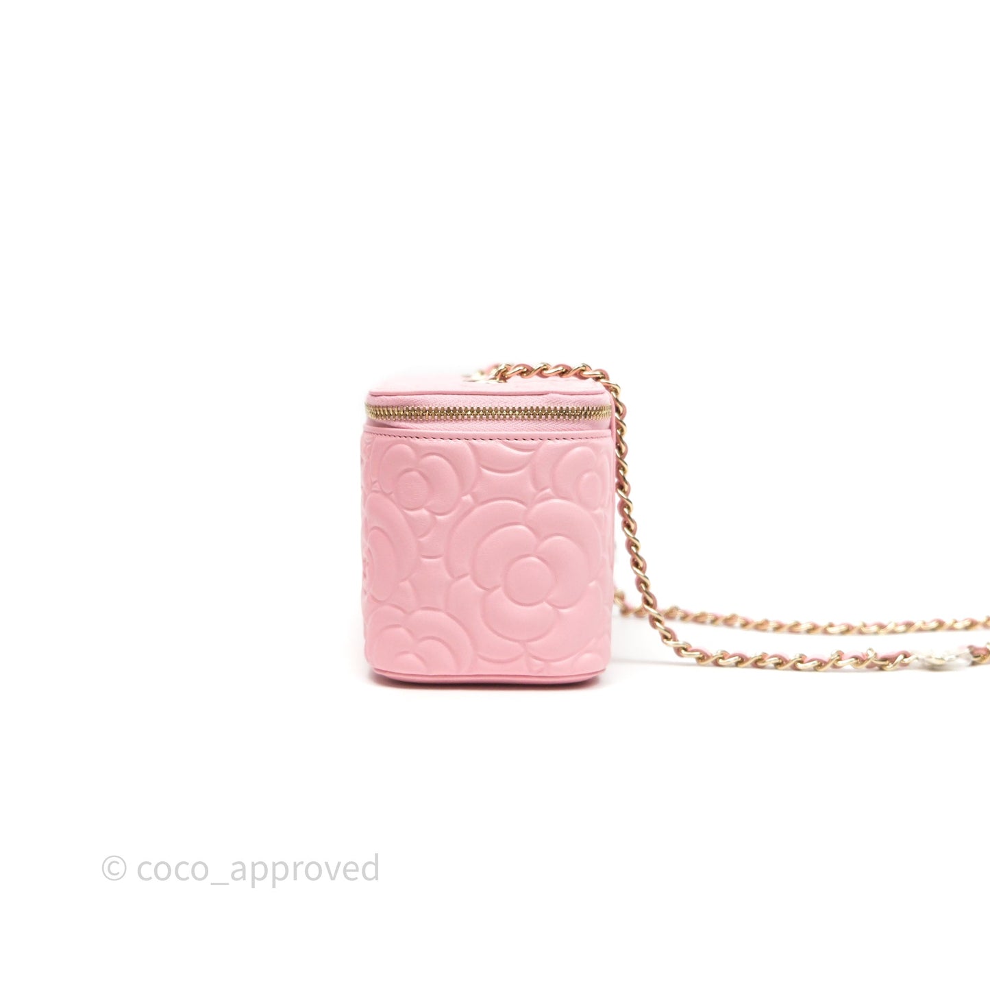 Chanel Vanity with Chain Camellia Embossed Pink Lambskin Gold Hardware