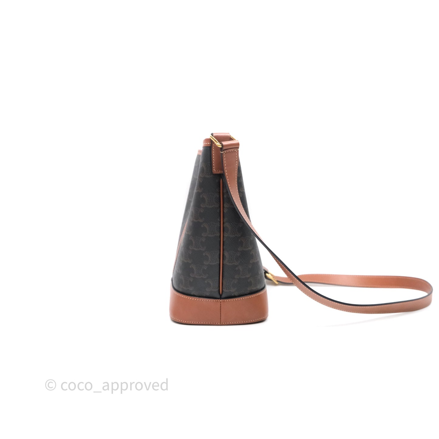 Celine Small Bucket Triomphe Canvas Tan Calfskin
