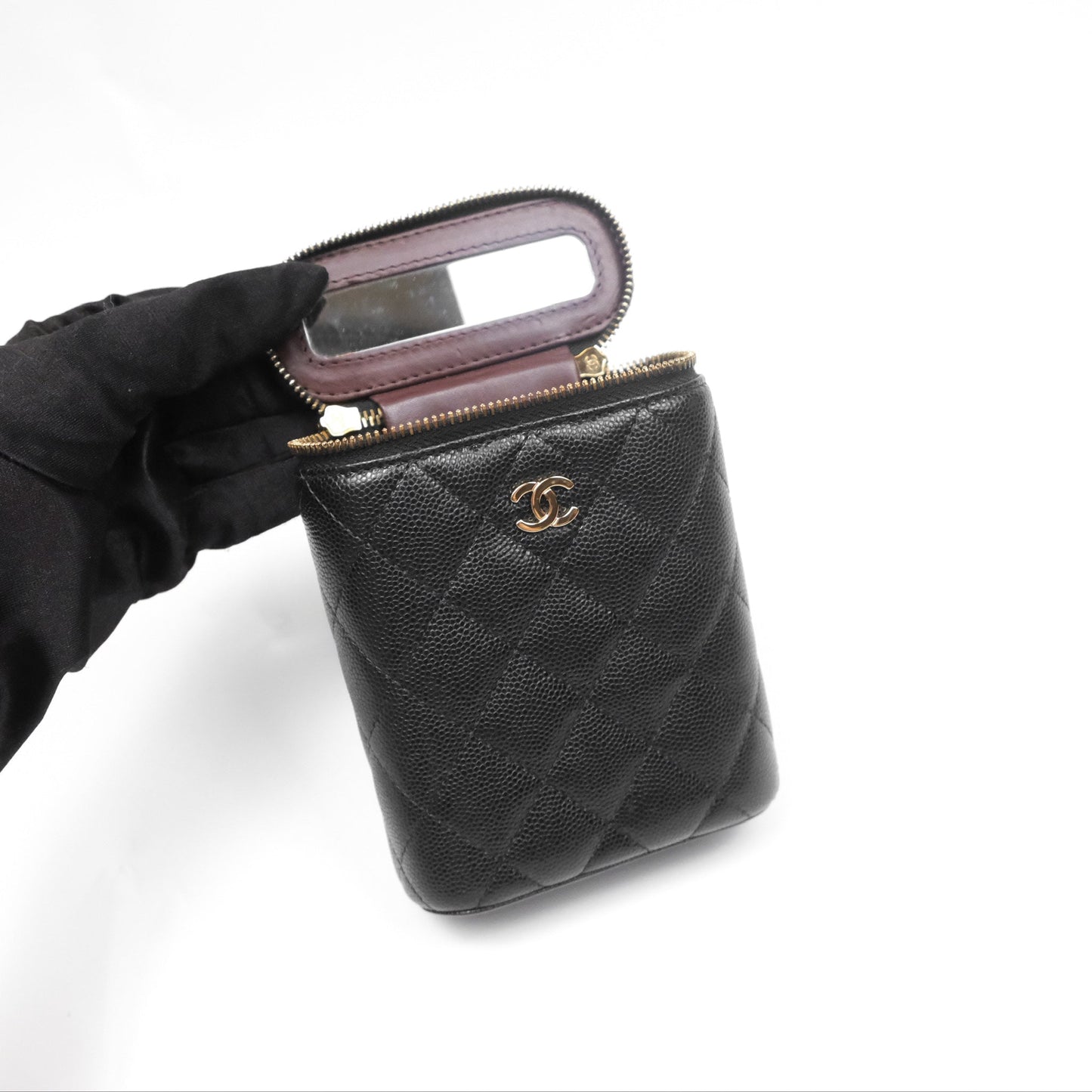 Chanel Classic Mini Vanity With Chain Black Caviar Gold Hardware