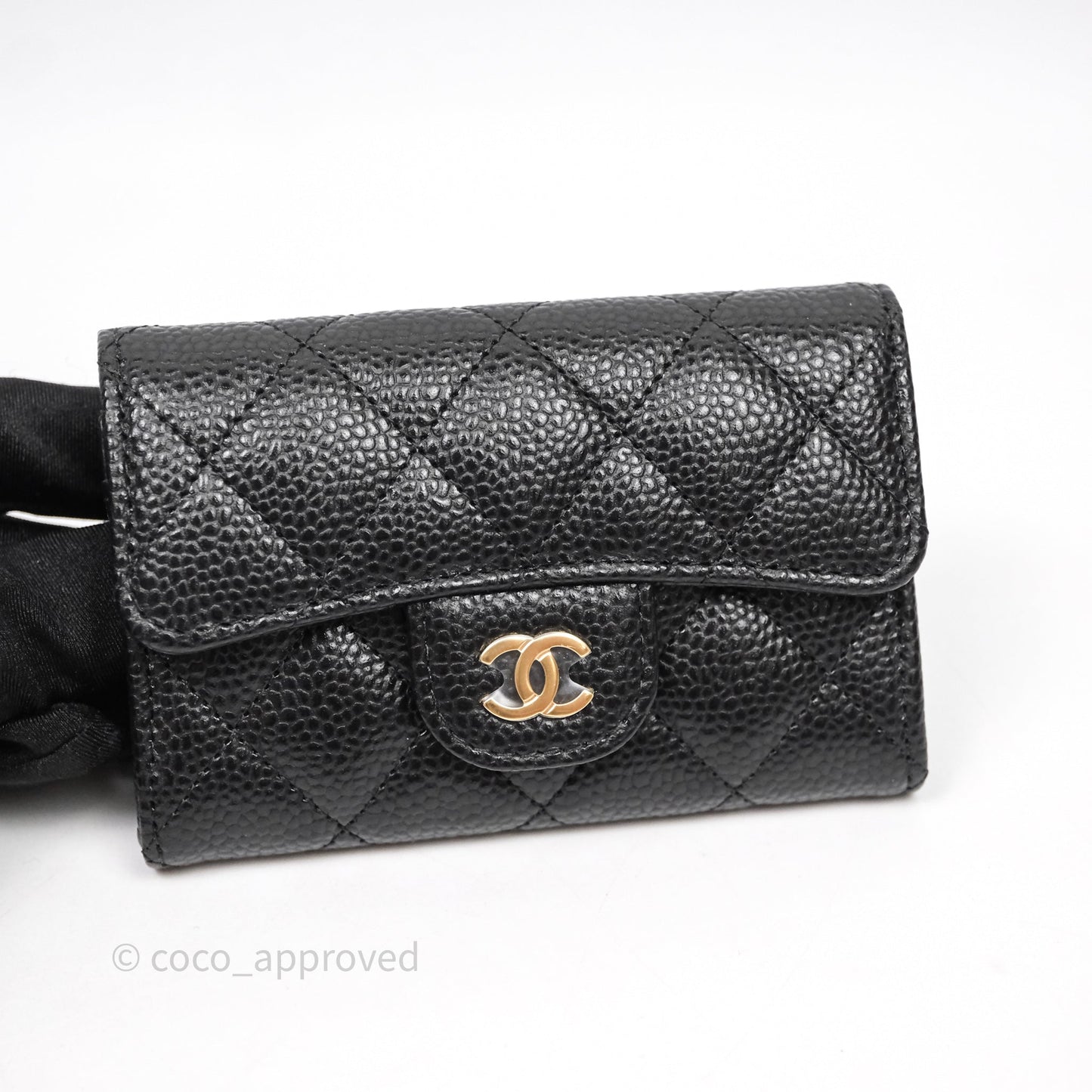 Chanel Quilted Flap Card Holder Caviar Black Gold Hardware
