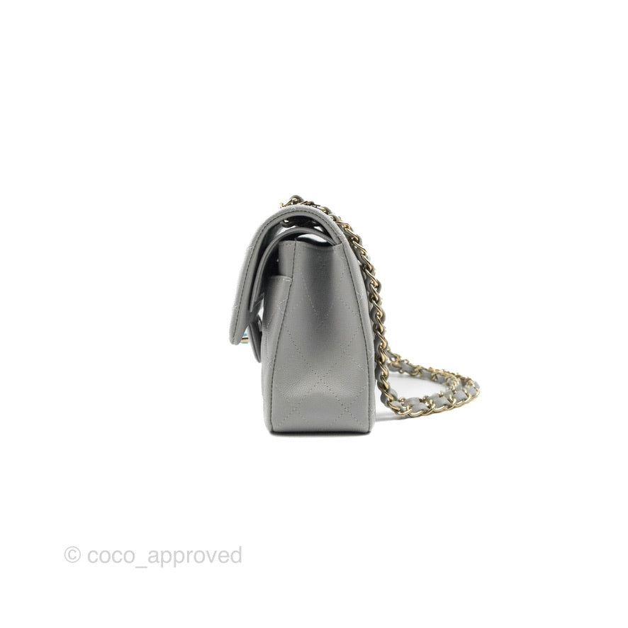 Chanel Classic Small S/M Quilted Flap Grey Caviar Gold Hardware 21A