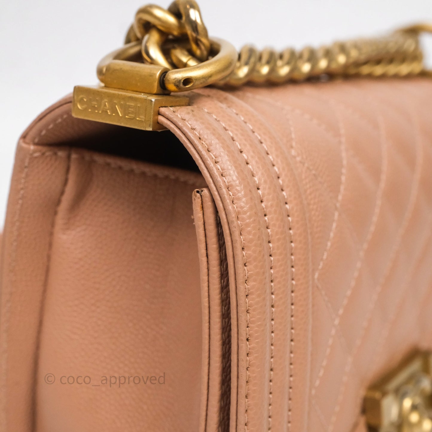 Chanel Small Boy Caviar Beige Pink Bag Aged Gold Hardware