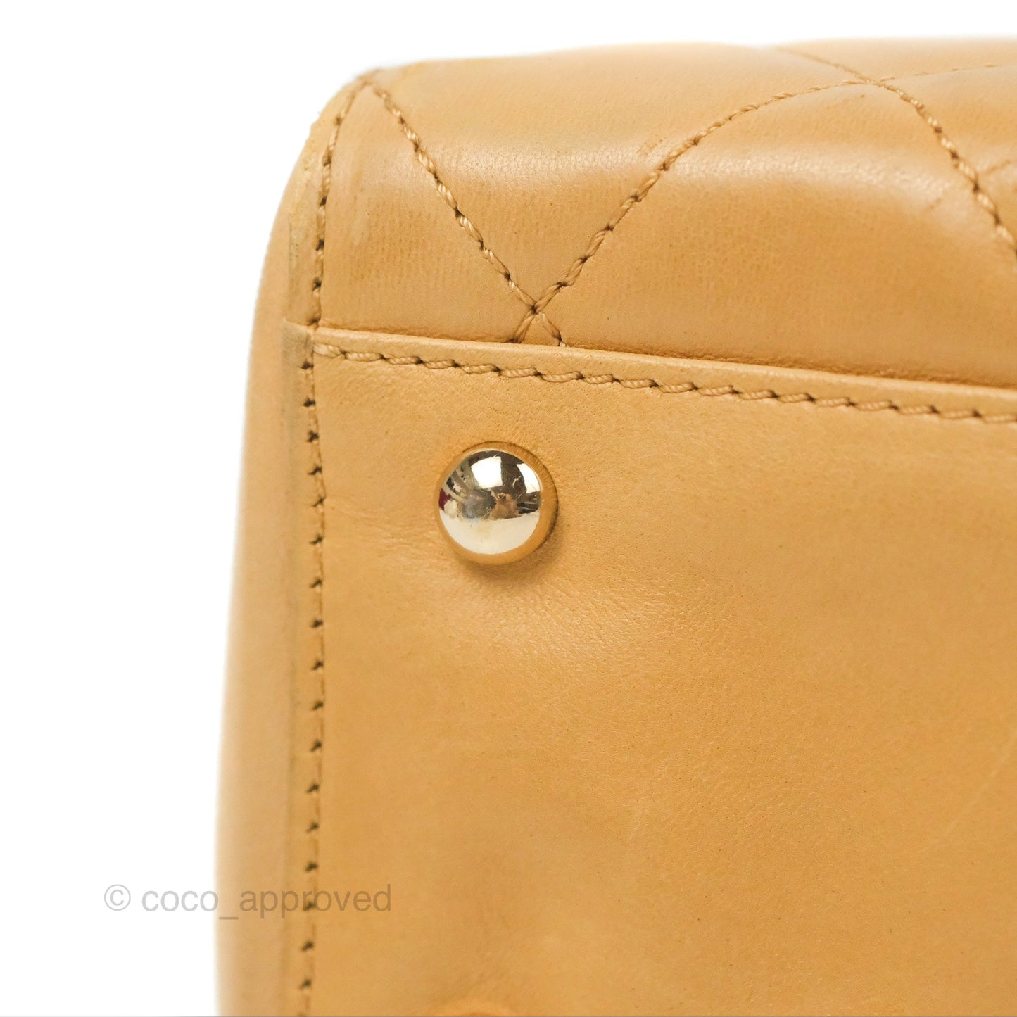 Chanel Vintage Small Top Handle Tote Quilted Beige Lambskin
