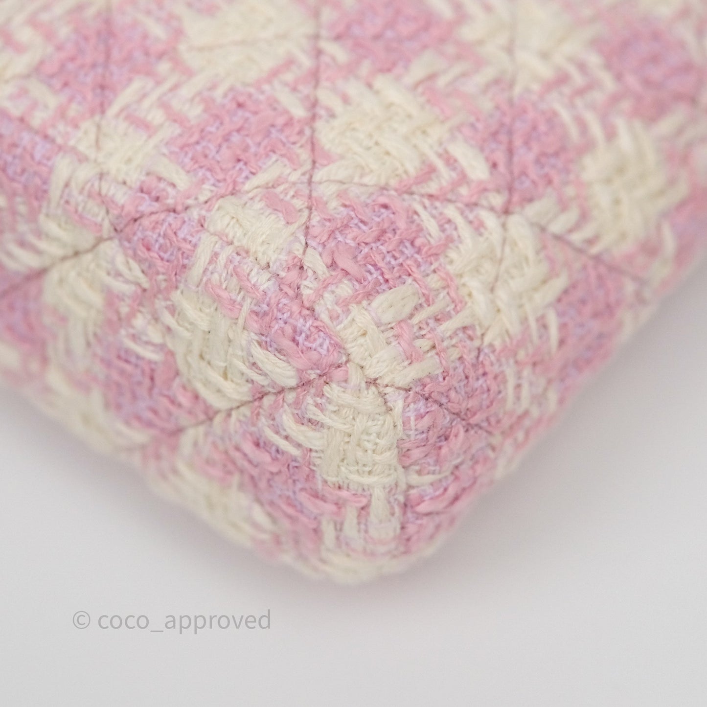 Chanel Mini Pouch On Chain White Pink Houndstooth Tweed Gold Hardware