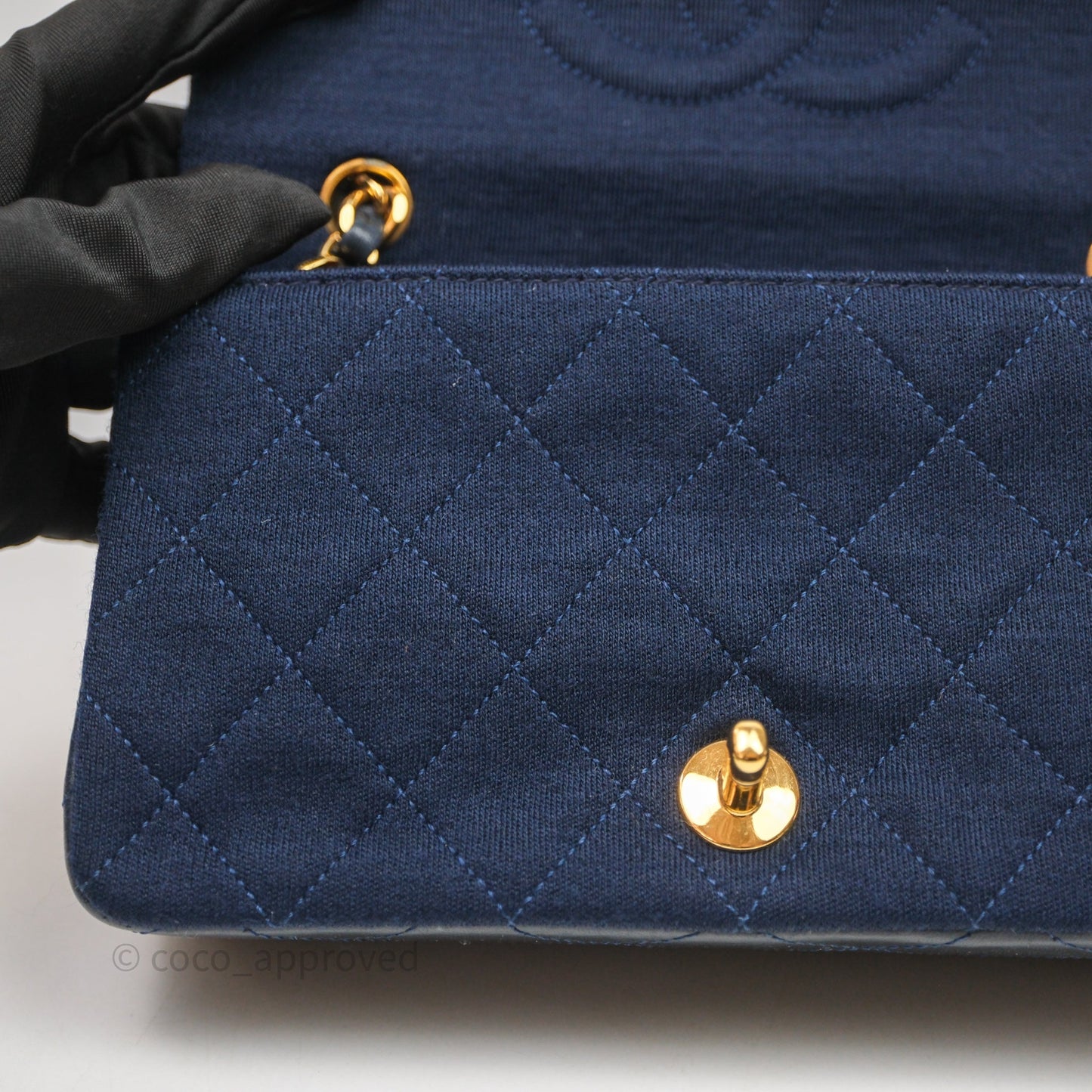 Chanel Vintage Mini Full Flap Bag Navy Fabrics / Lambskin 24K Gold Hardware